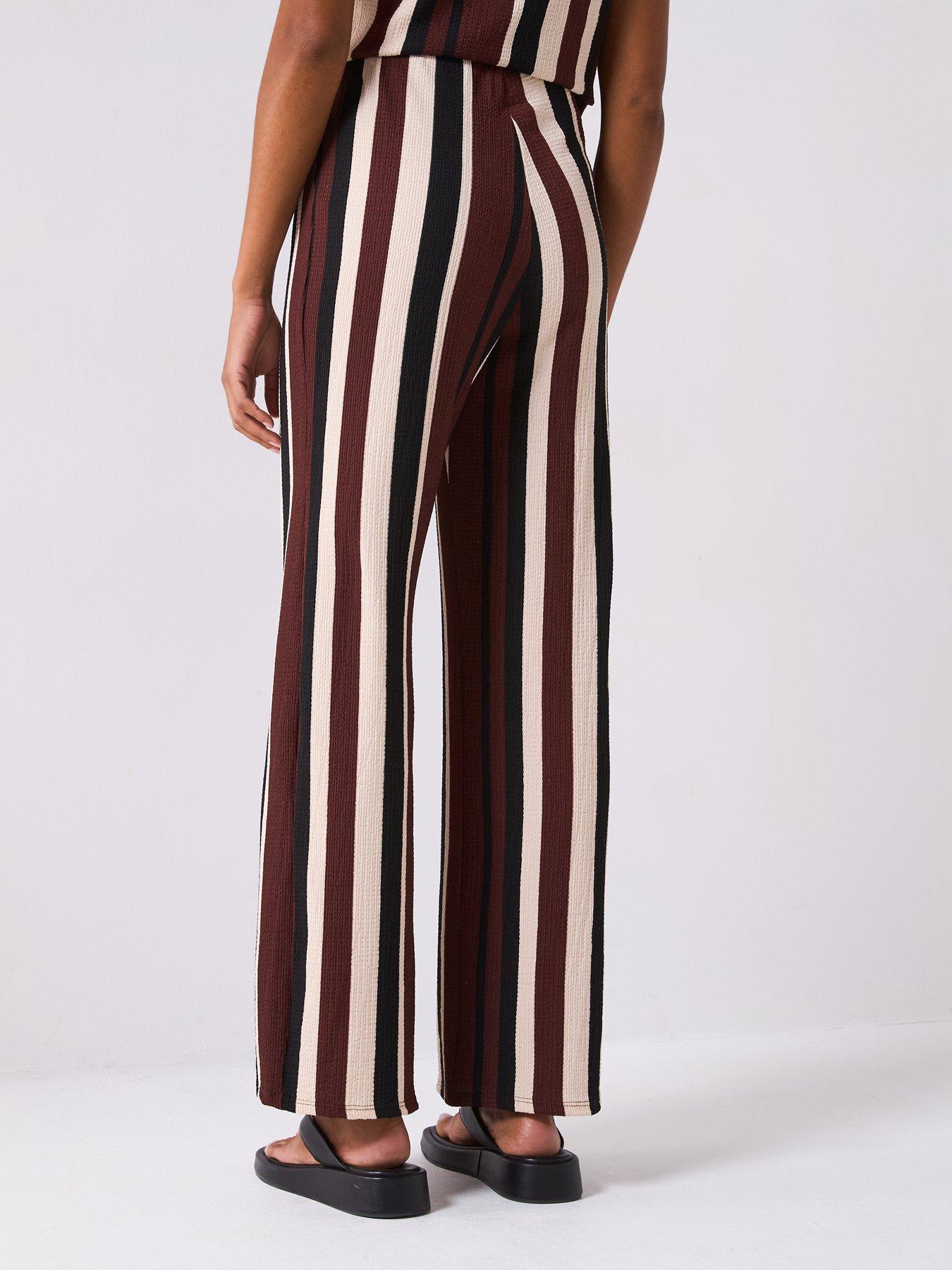 Image 2 of 6 of V by Very Textured Stripe Wide Leg Trousers Co-Ord - Black