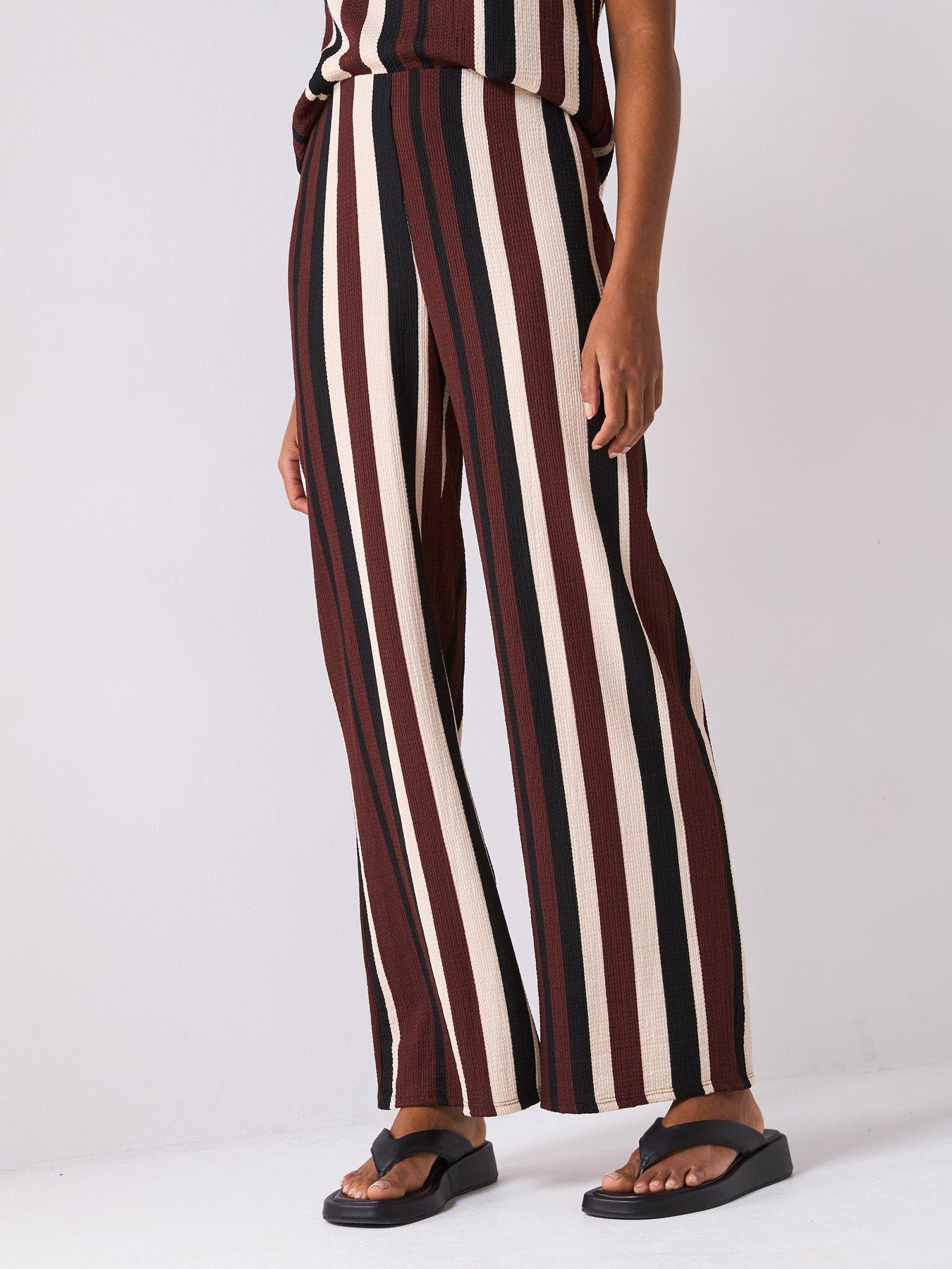 Image 3 of 6 of V by Very Textured Stripe Wide Leg Trousers Co-Ord - Black