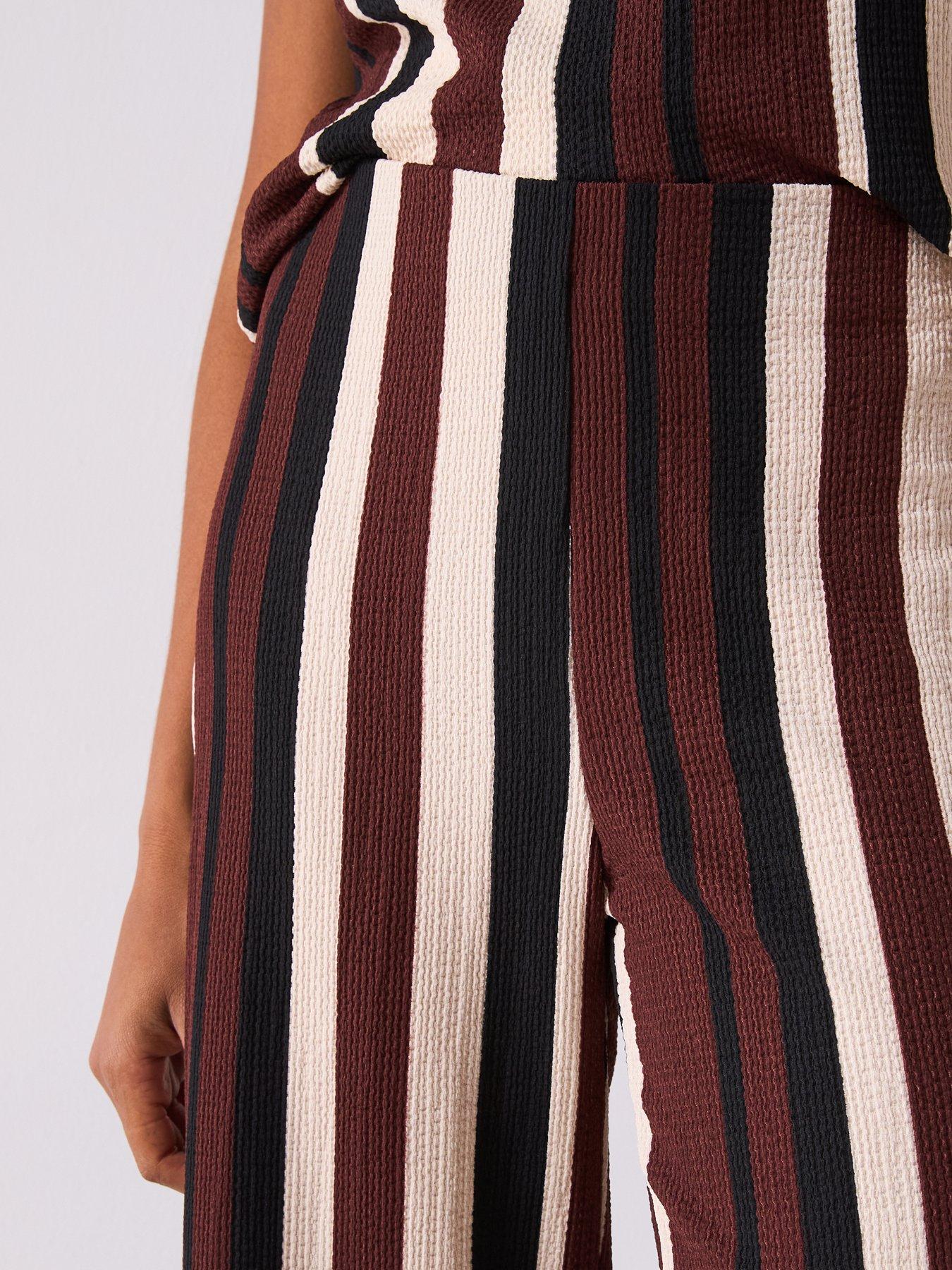 Image 4 of 6 of V by Very Textured Stripe Wide Leg Trousers Co-Ord - Black