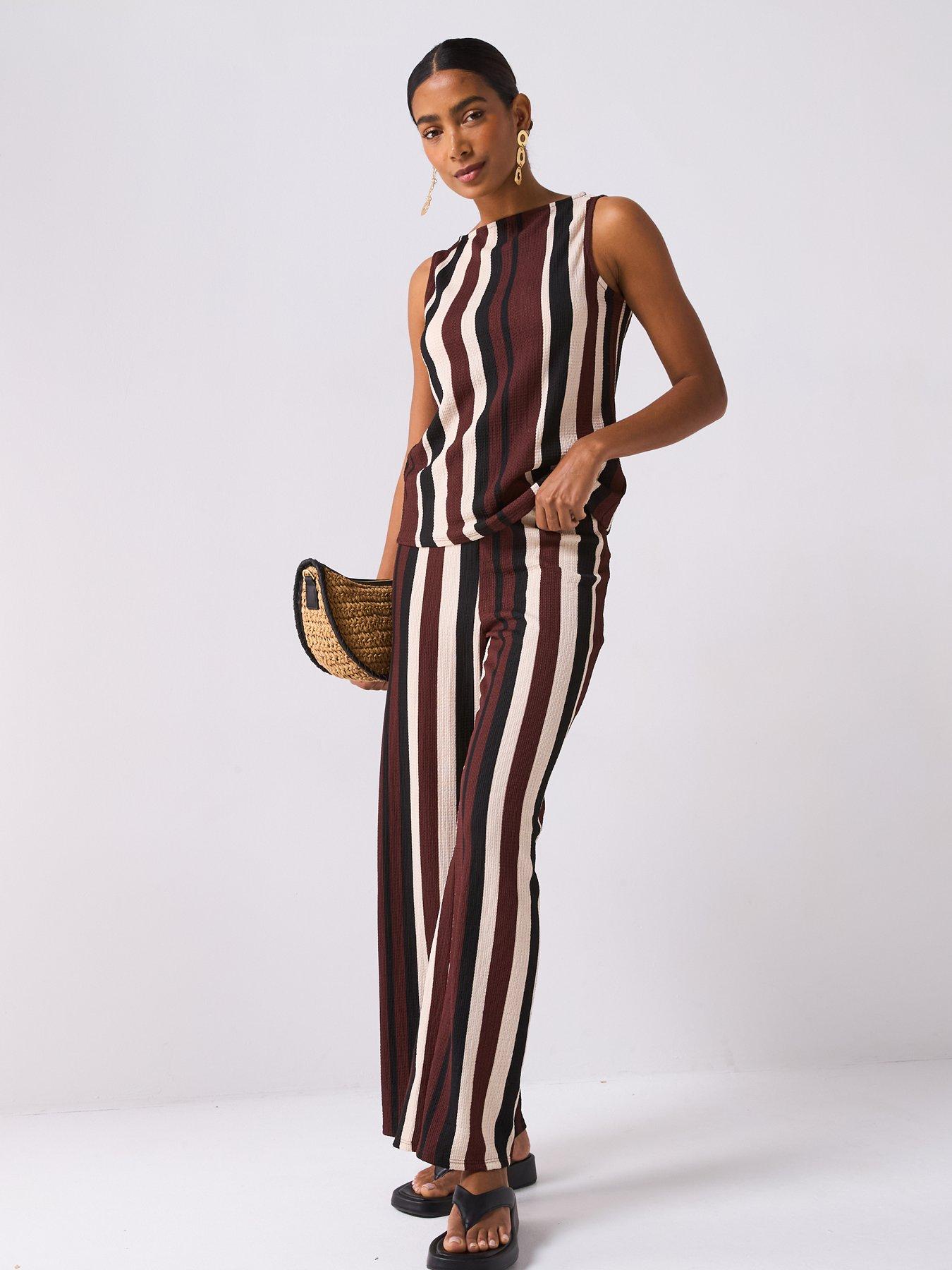 Image 5 of 6 of V by Very Textured Stripe Wide Leg Trousers Co-Ord - Black