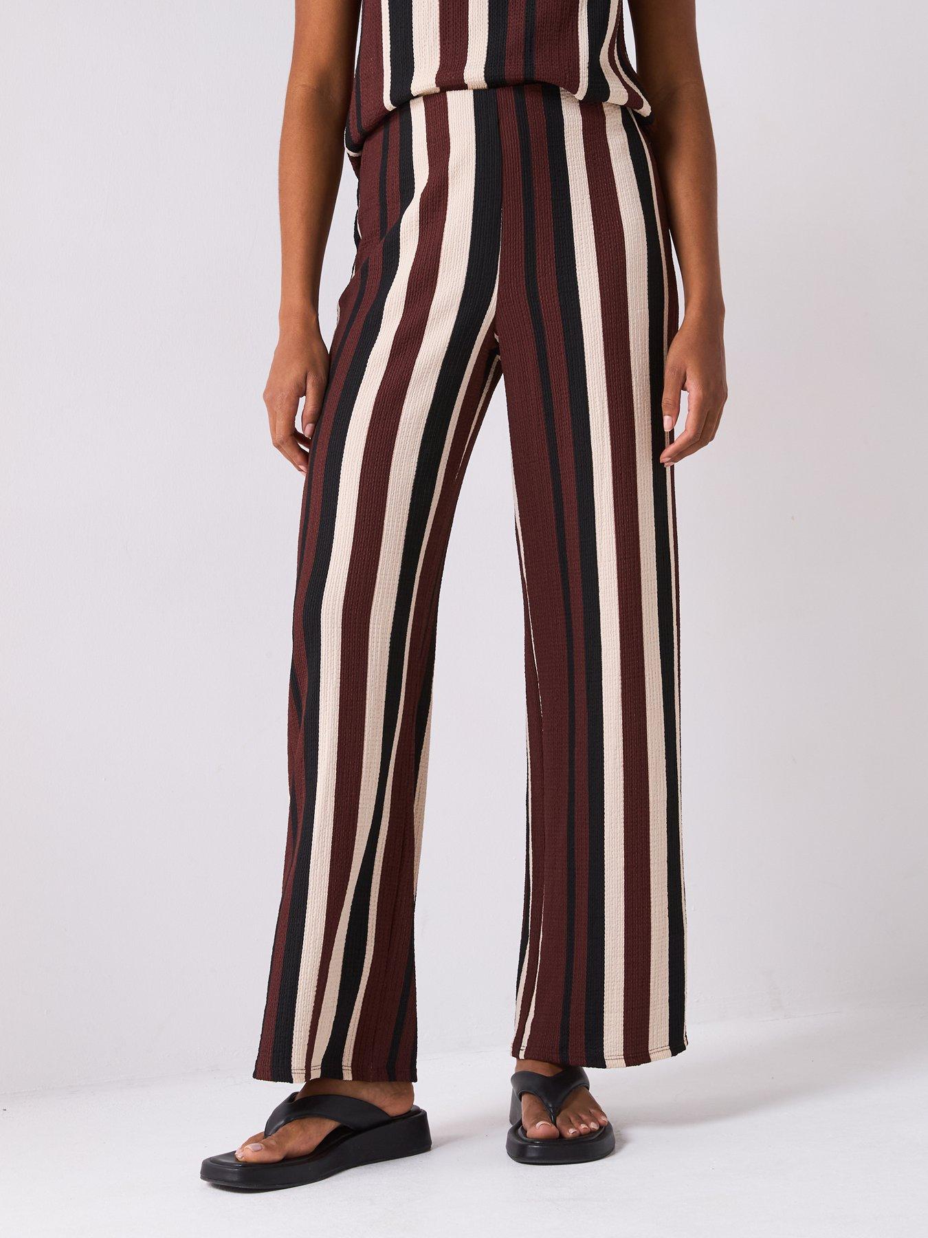 Image 6 of 6 of V by Very Textured Stripe Wide Leg Trousers Co-Ord - Black