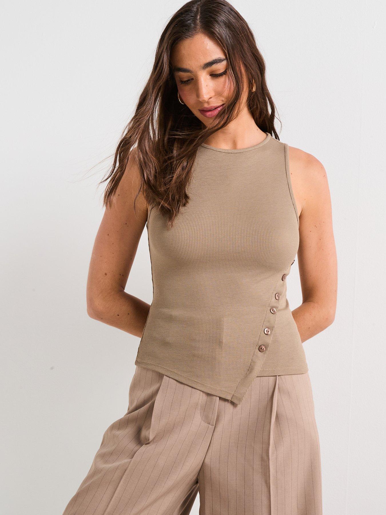 undefined Asymmetric Rib Vest - Brown