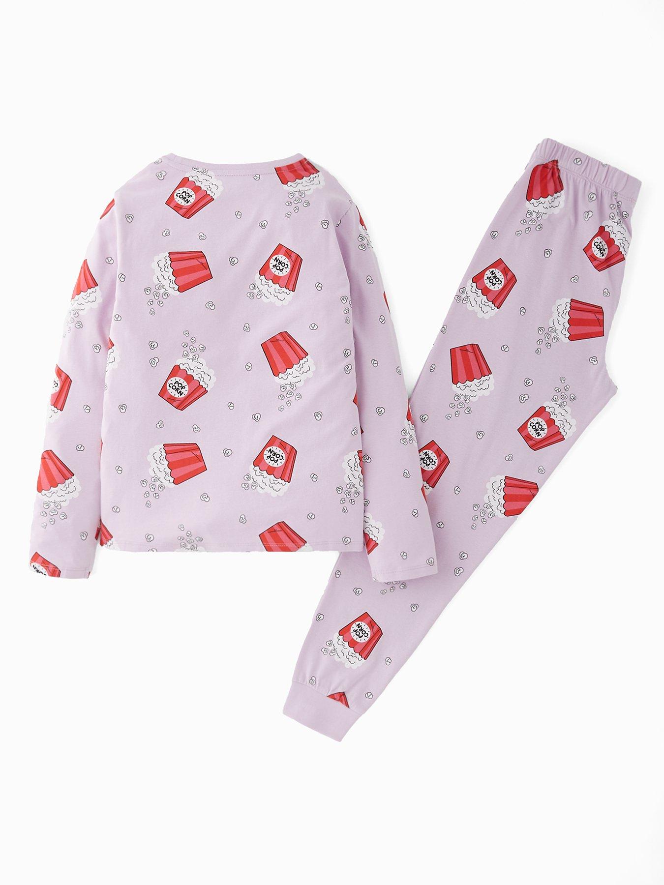  image of v-by-very-girls-popcorn-print-pyjamas-purple