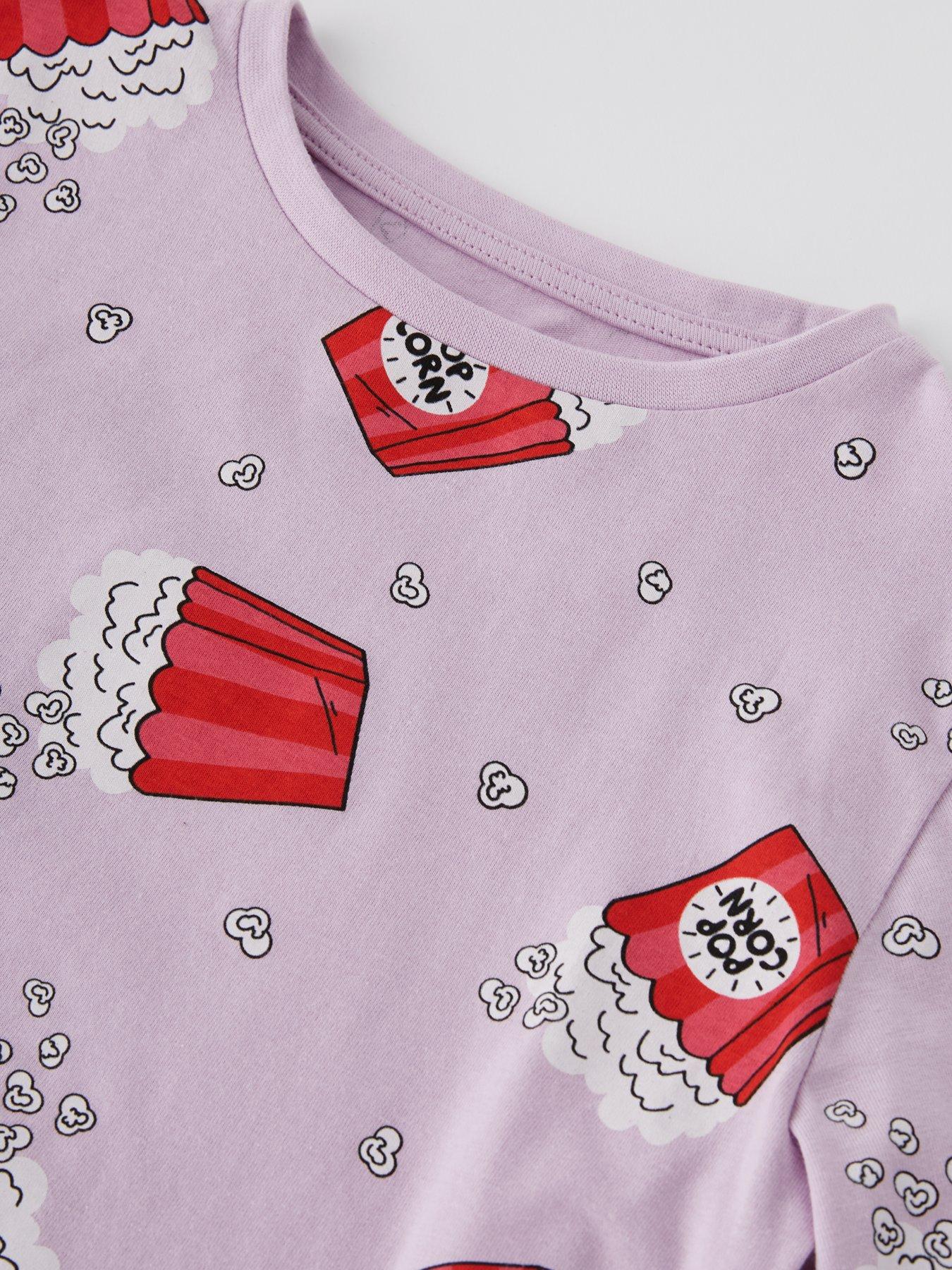  image of v-by-very-girls-popcorn-print-pyjamas-purple