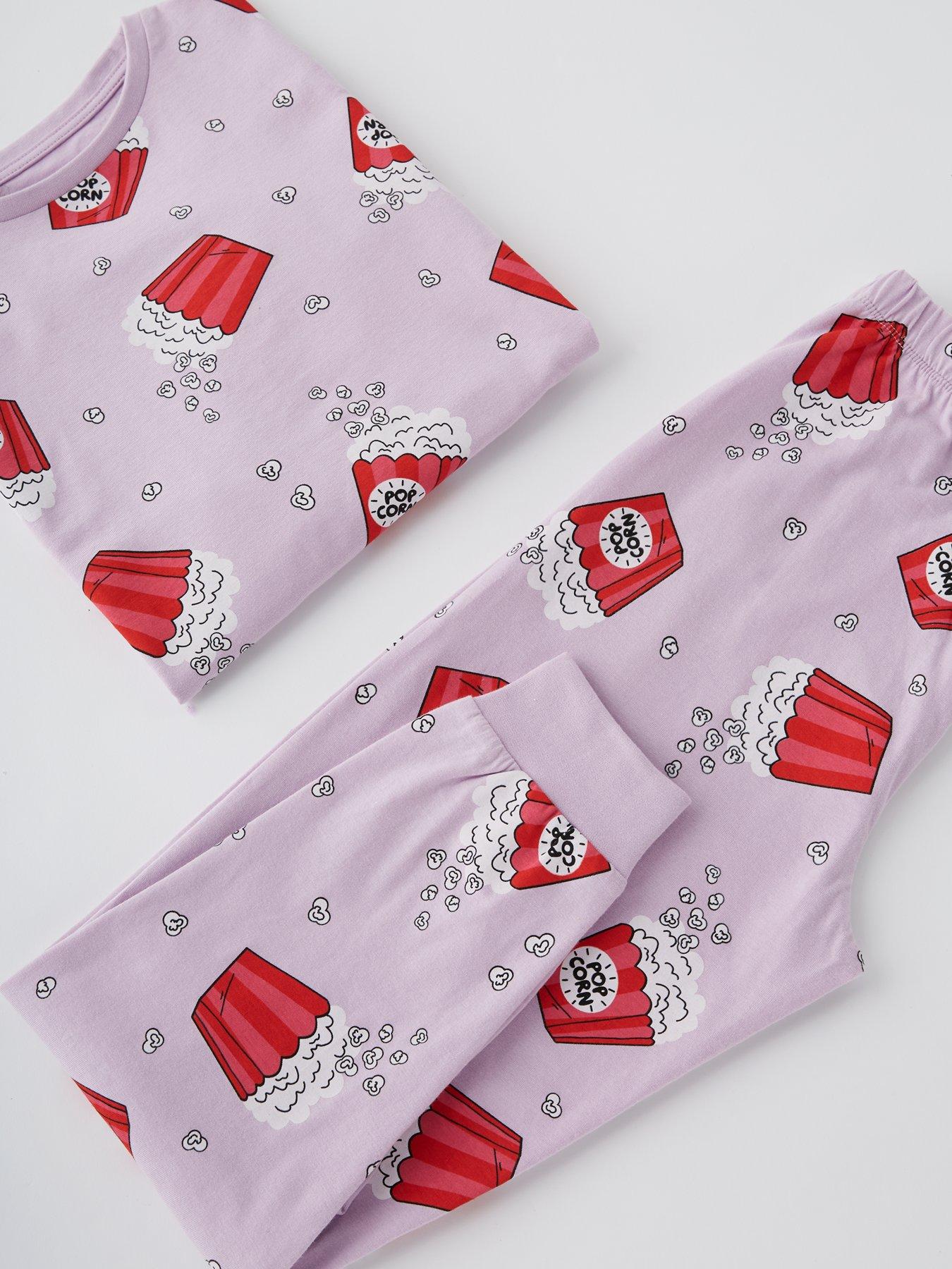  image of v-by-very-girls-popcorn-print-pyjamas-purple