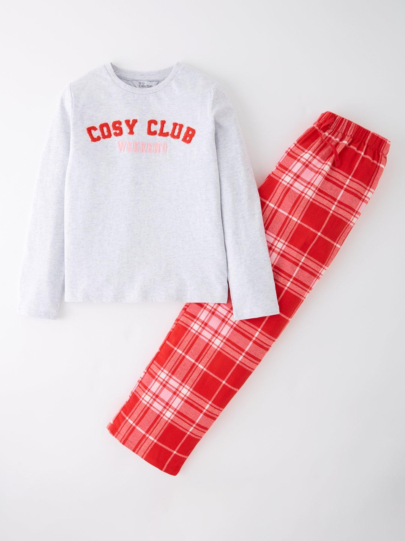 The Very Collection Girls City Slogan T-Shirt And Woven Check Single Pyjamas - Multi