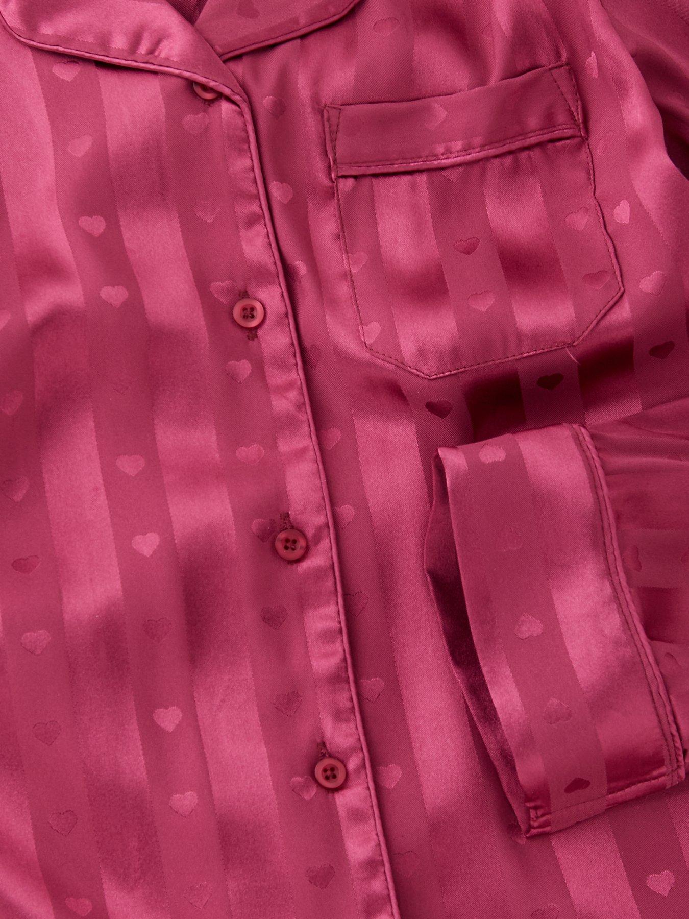  image of the-very-collection-girls-jacquard-satin-pj-with-eye-mask-burgundypink