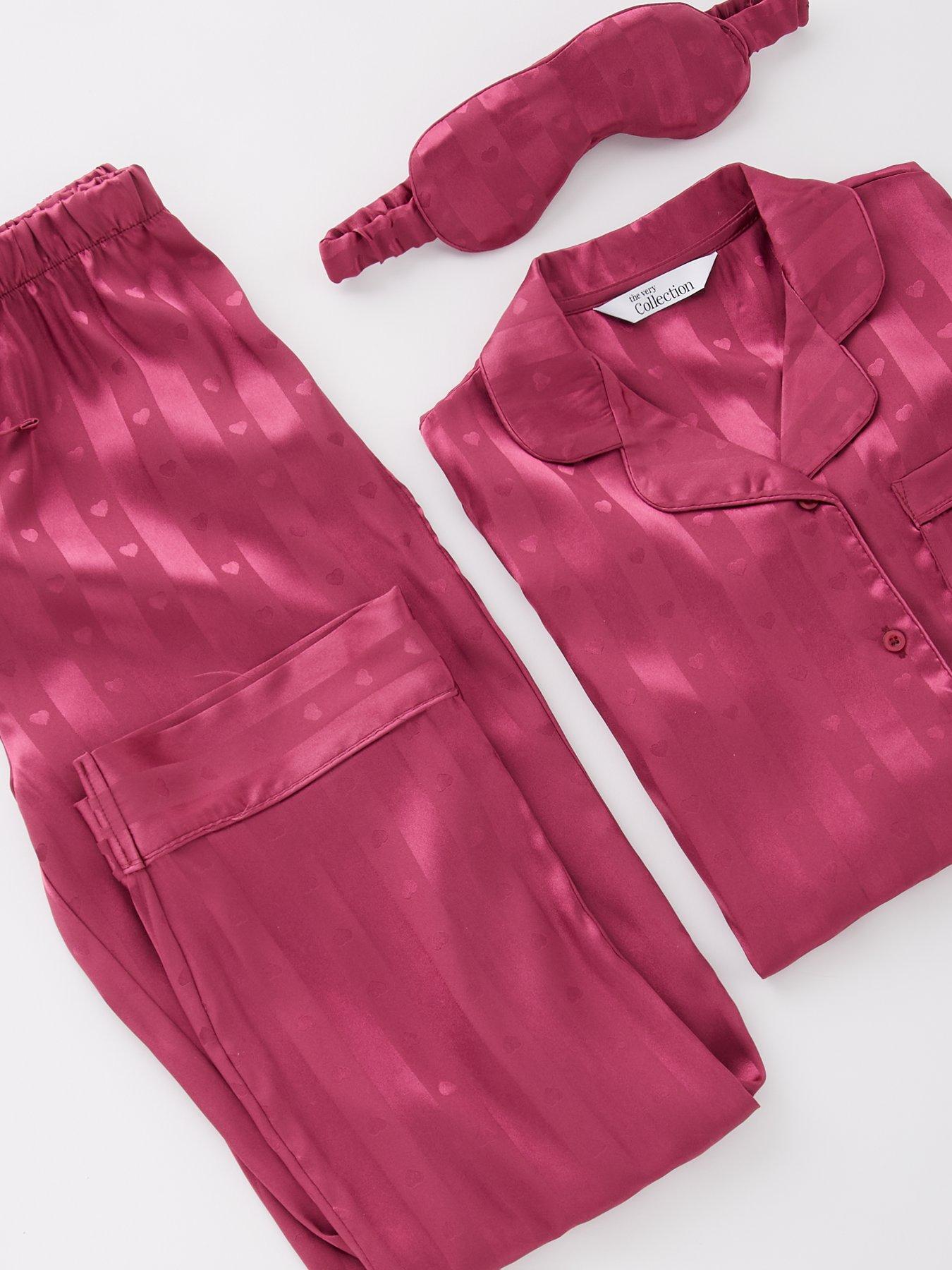 image of the-very-collection-girls-jacquard-satin-pj-with-eye-mask-burgundypink