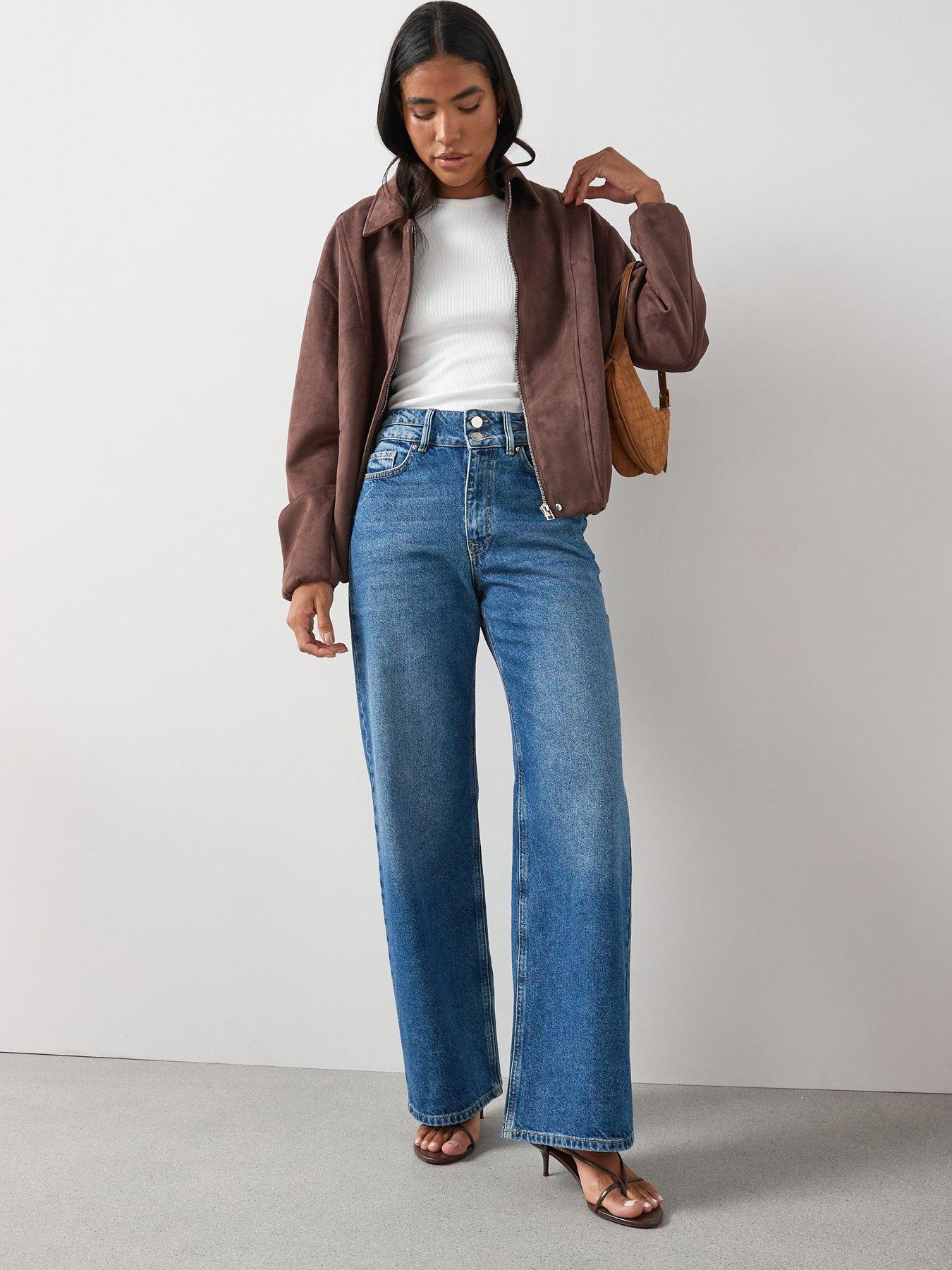 The Very Collection Double Button Waistband Wide Jeans - Mid Wash