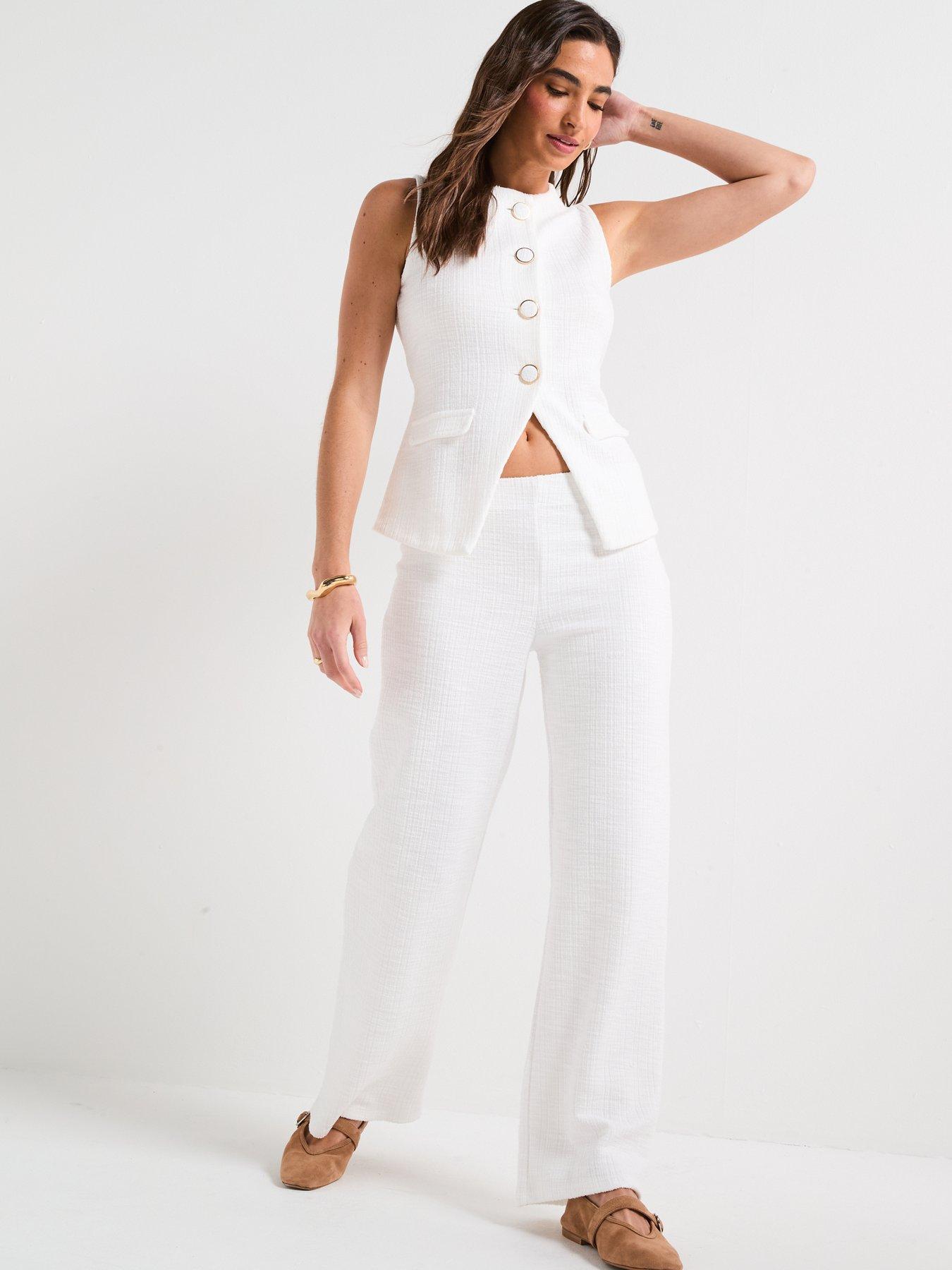 Image 3 of 6 of V by Very Textured Wide Leg Trousers Co-Ord - Cream