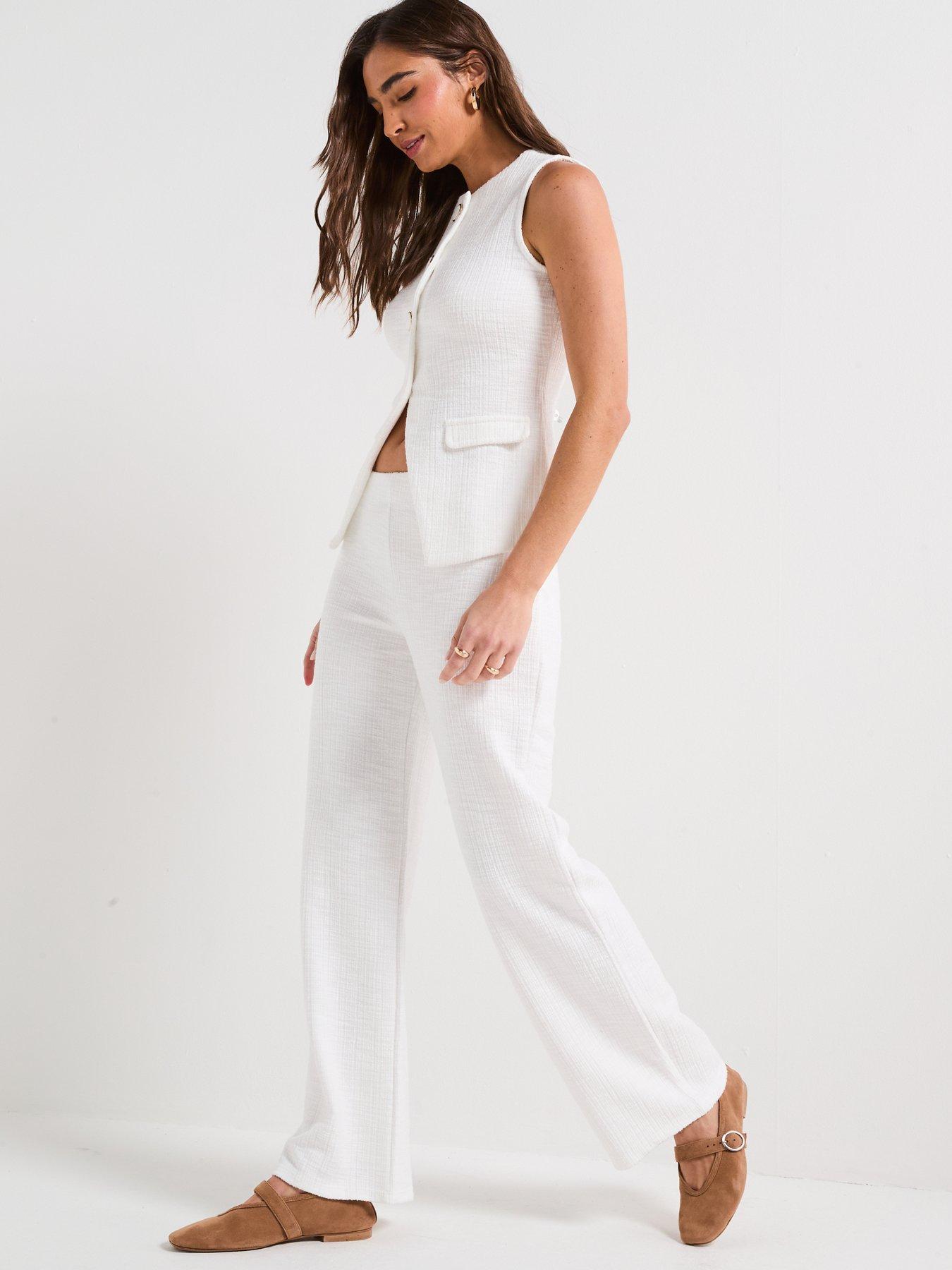 Image 6 of 6 of V by Very Textured Wide Leg Trousers Co-Ord - Cream