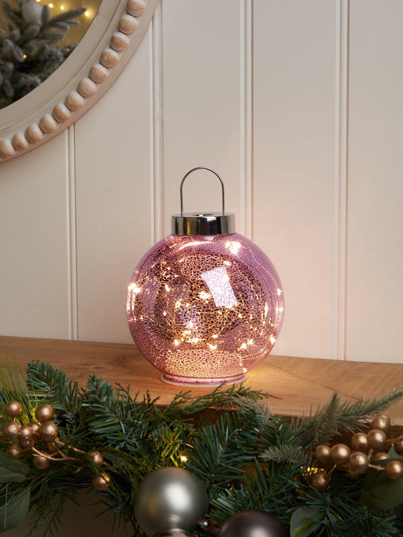 Purple Mercury Glass LED Fairy Light Bauble Christmas Ornament - 20 cm