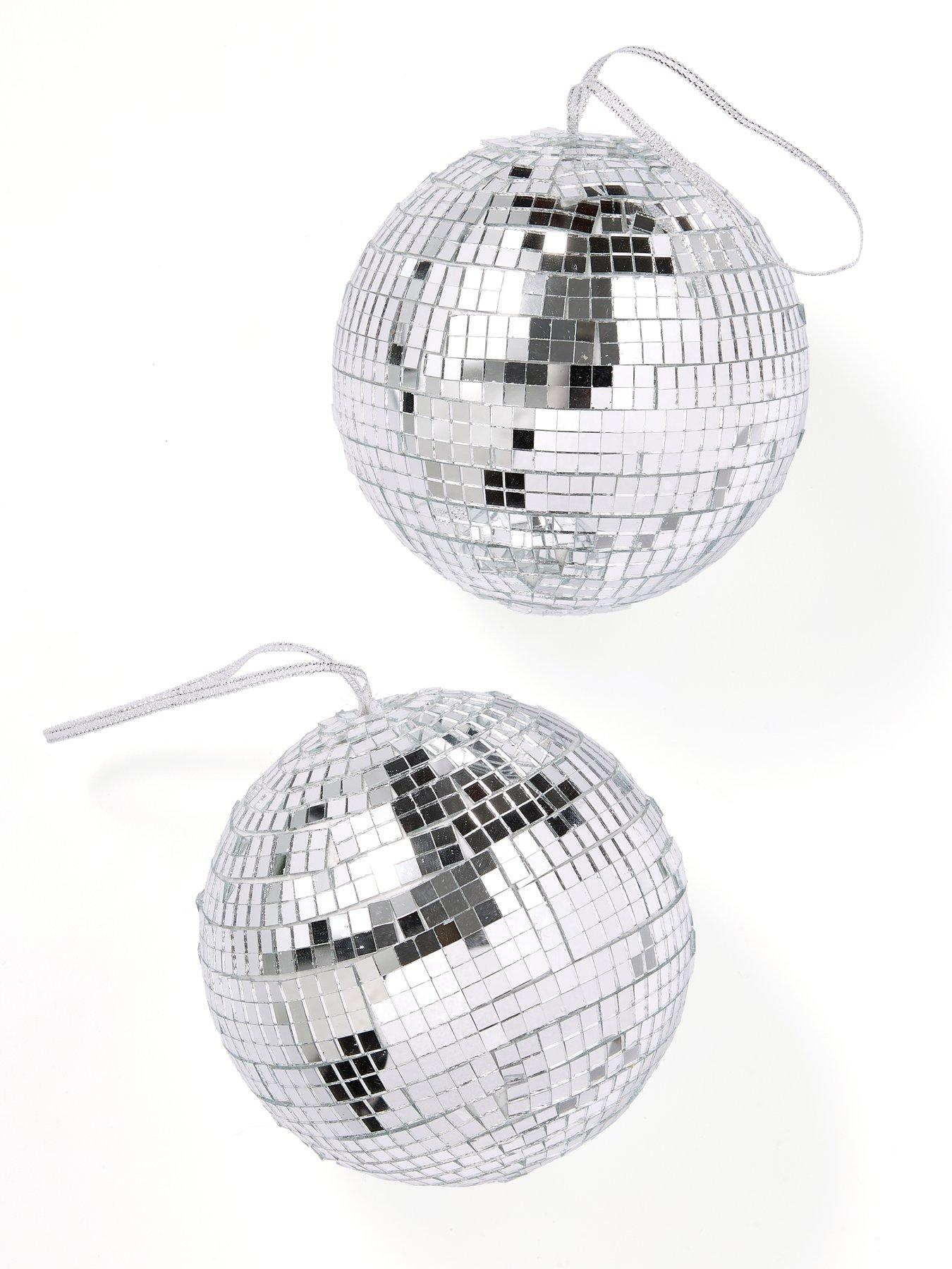  image of the-christmas-gift-co-set-of-2nbspsilver-disco-ball-hanging-christmas-tree-ornaments--nbsp12nbspcm