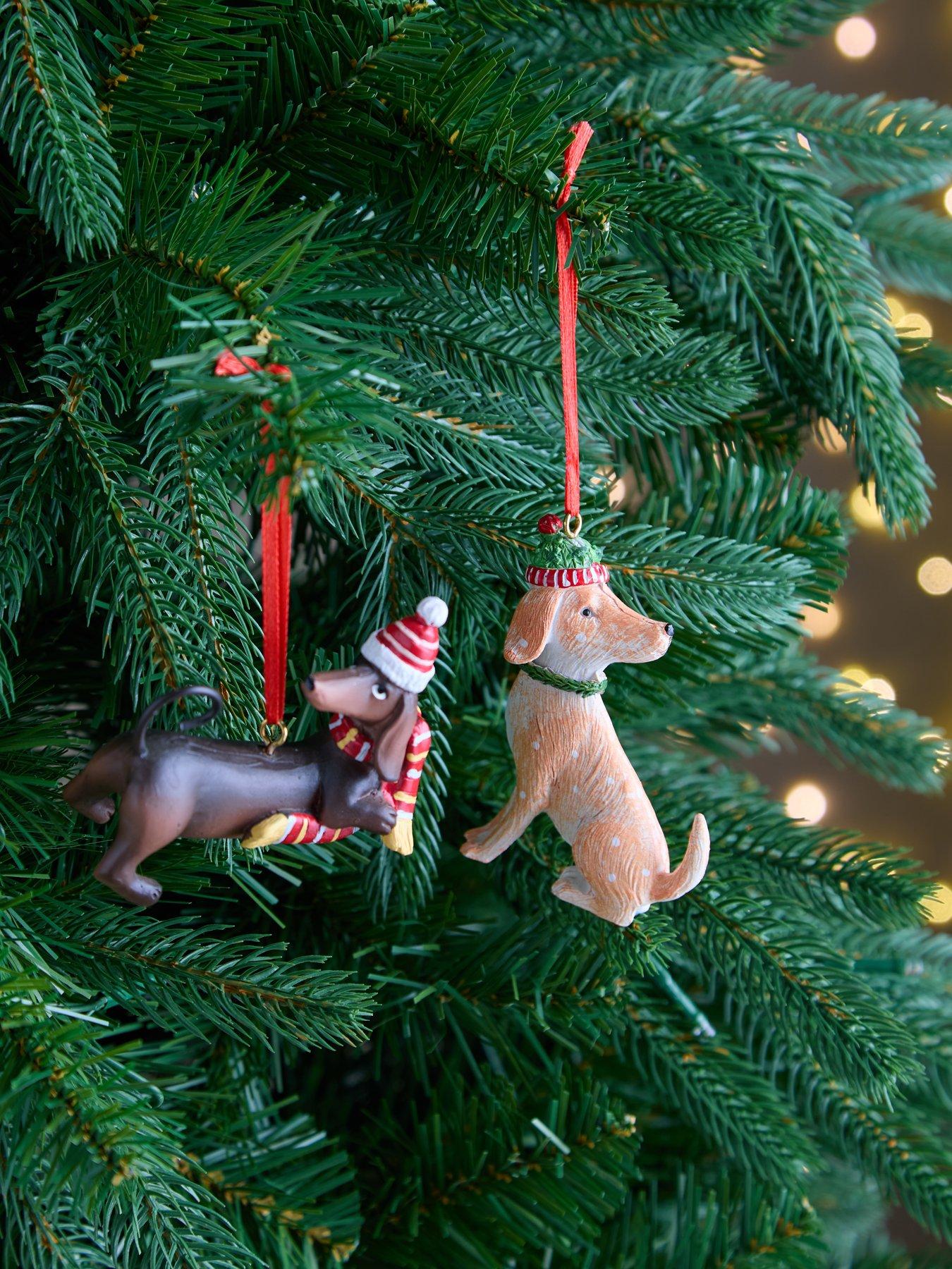 The Christmas Gift Co Dachshund and Dog Hanging Christmas Tree Ornaments - Set of 2