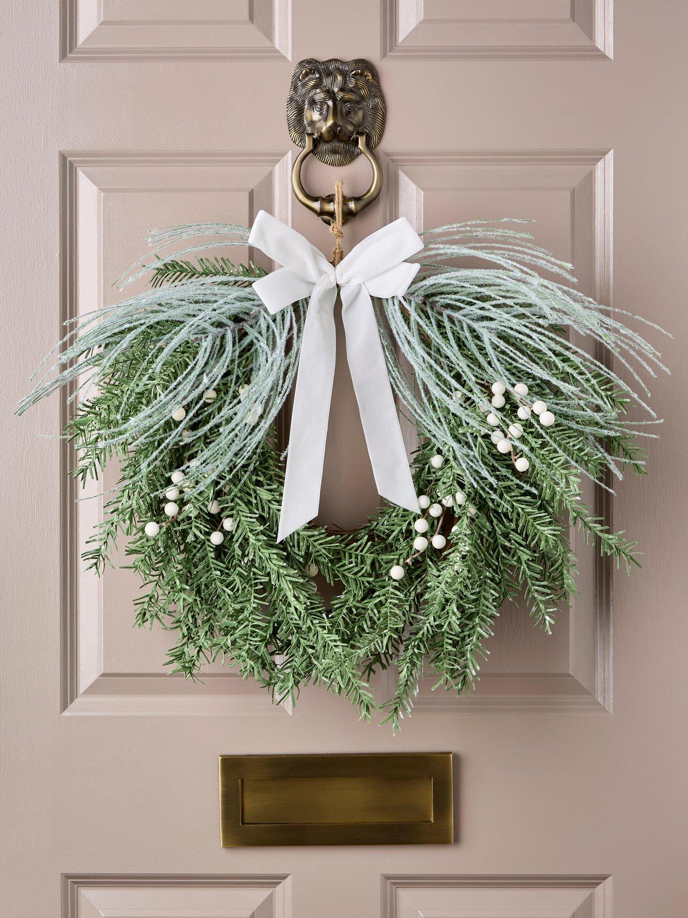 undefined 60 cm Christmas Wreath with White Velvet Bow