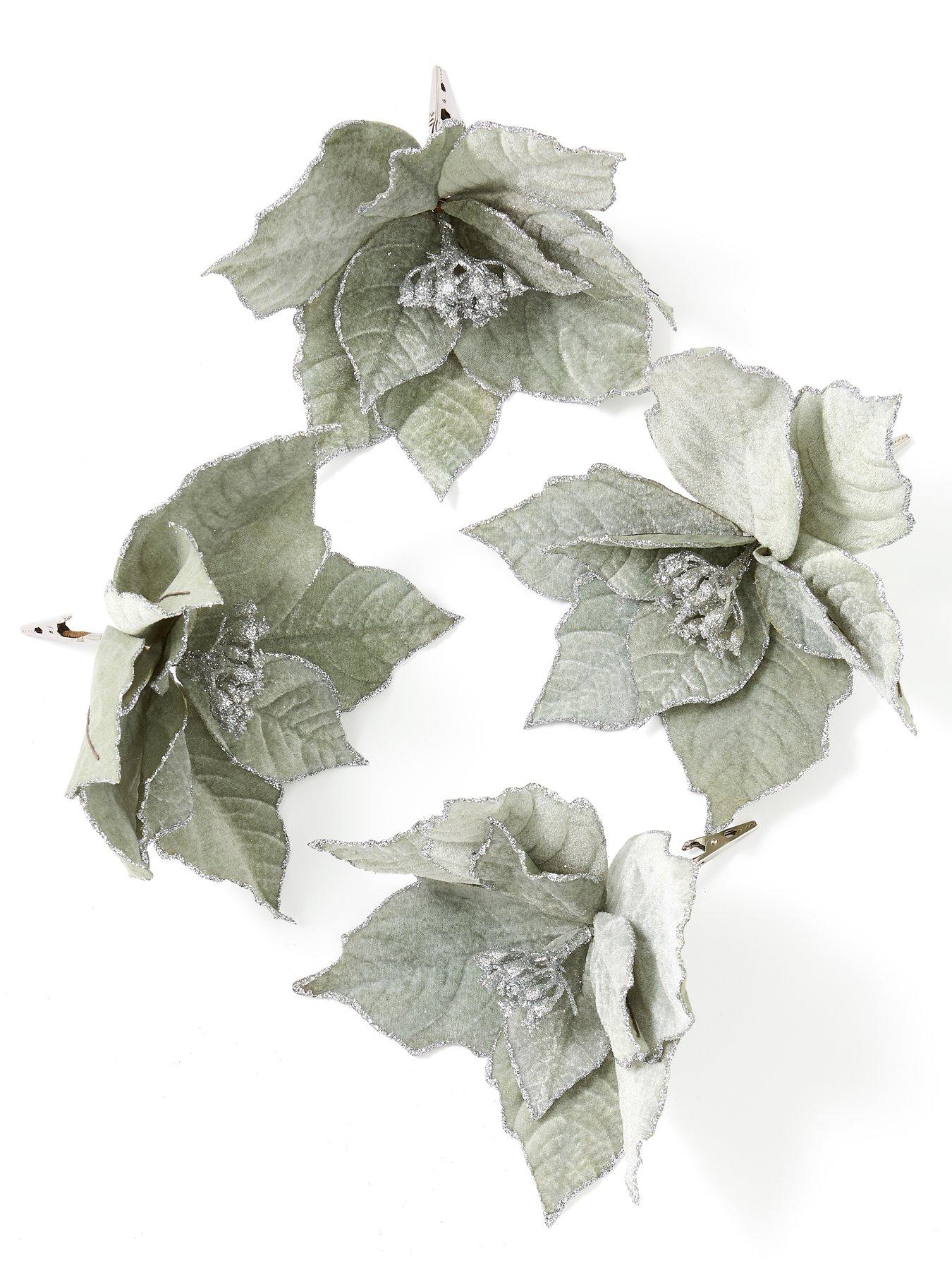  image of the-christmas-gift-co-set-of-4-silver-clip-onnbspchristmas-treenbspflowers