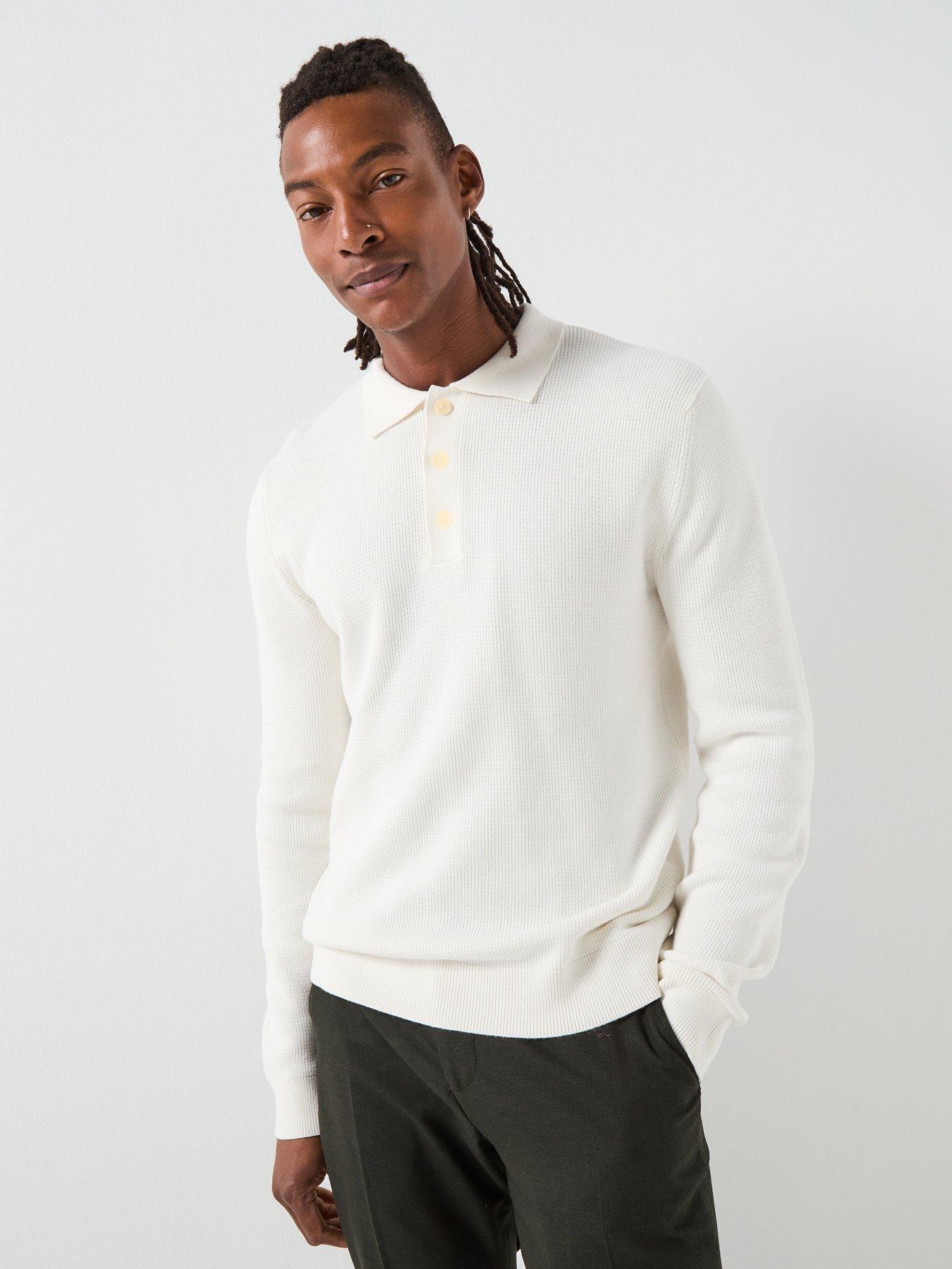 Selected Homme Dane Long Sleeve Knitted Polo Shirt - Cream
