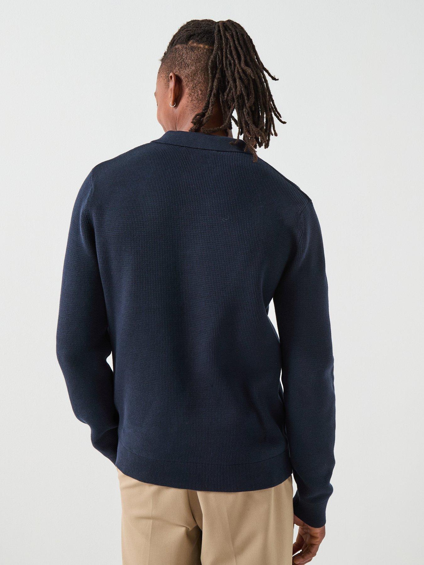  image of selected-homme-dane-long-sleeve-knitted-polo-shirt-navy