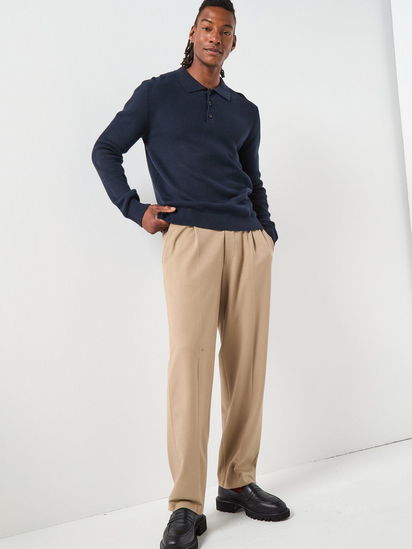  image of selected-homme-dane-long-sleeve-knitted-polo-shirt-navy