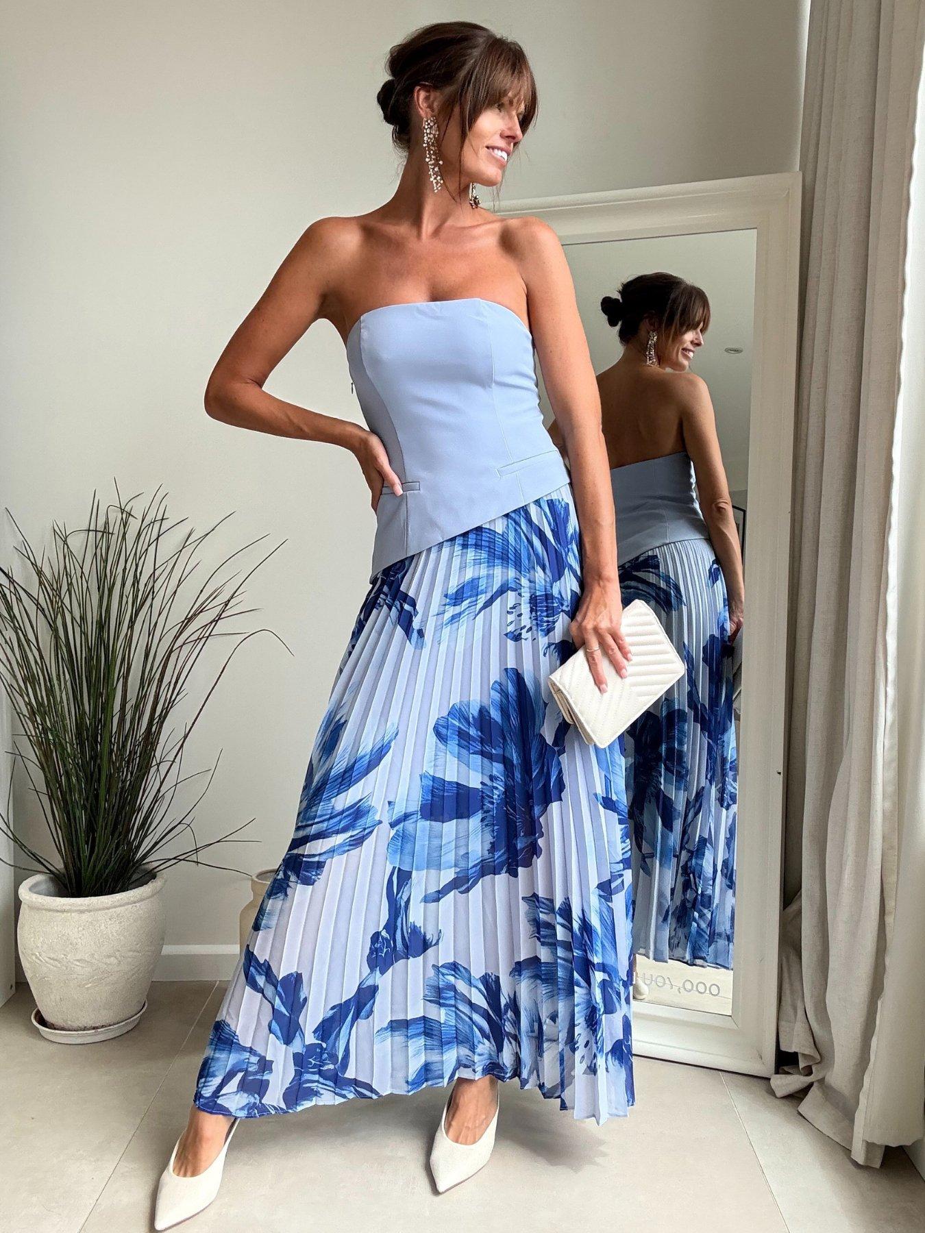 undefined Bandeau Pleated Dress - Blue