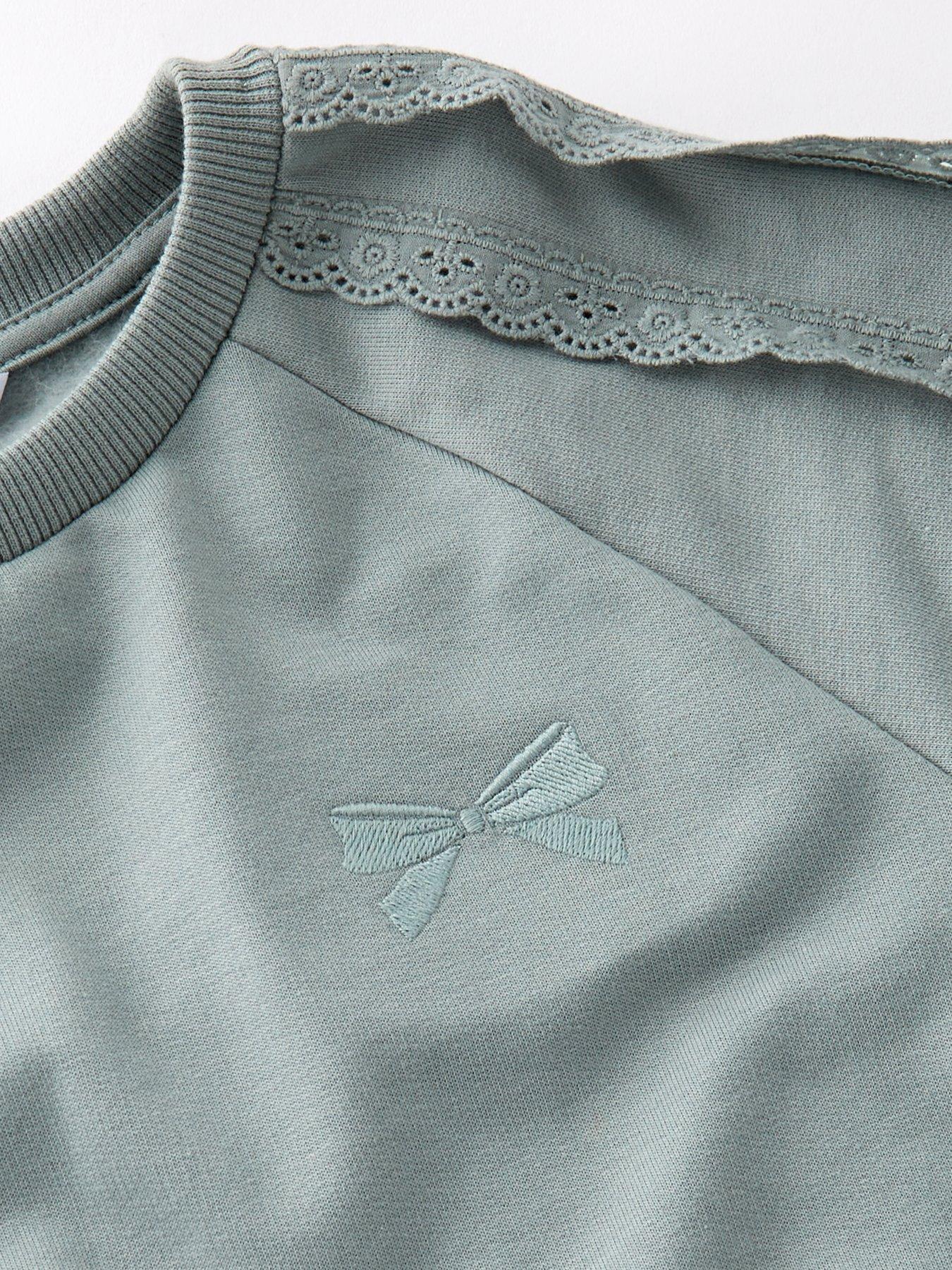 Image 3 of 4 of Mini V by Very Girls Lace Crochet Trim Detail Sweatshirt - Green