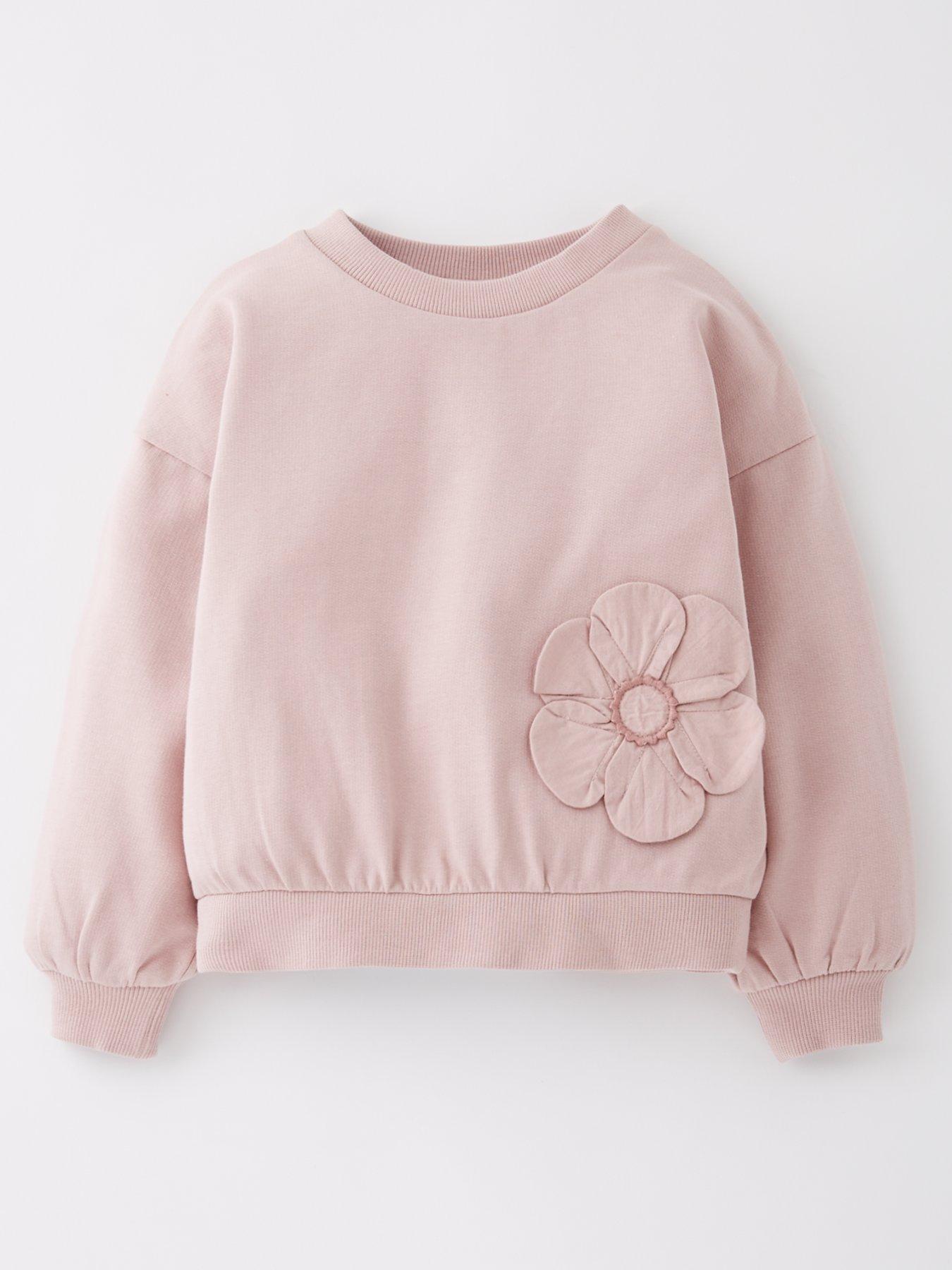 undefined Girls Flower Applique Sweater - Pink