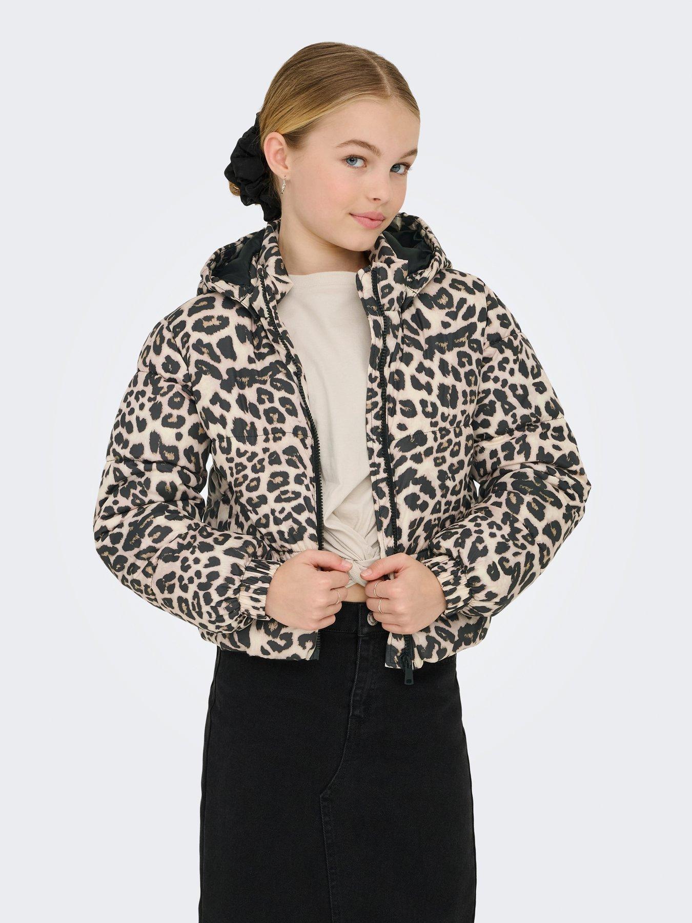 undefined Girls Leopard Print Padded Jacket - Beige