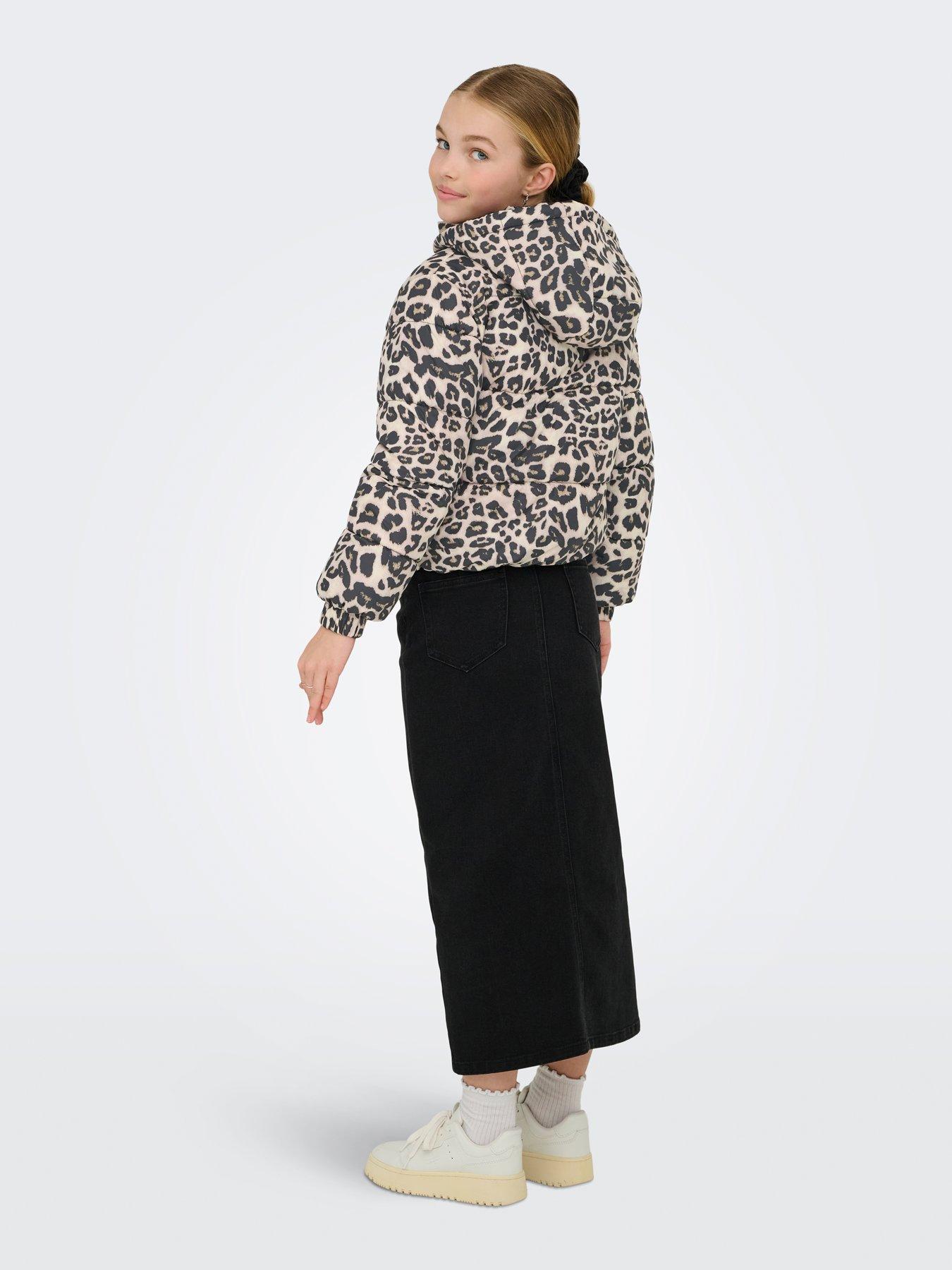 Image 4 of 6 of Only Kids Girls Leopard Print Padded Jacket - Beige