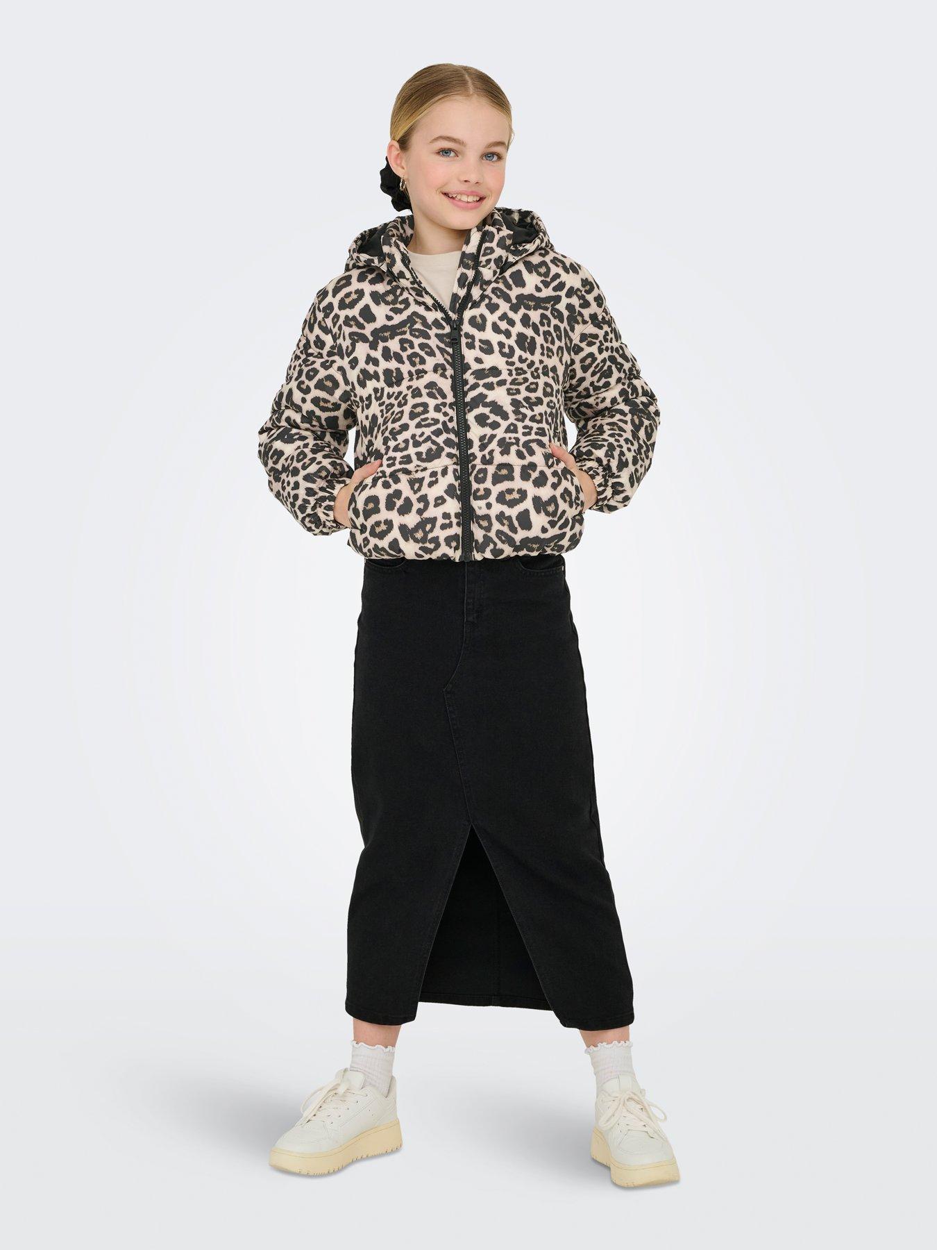 Image 5 of 6 of Only Kids Girls Leopard Print Padded Jacket - Beige