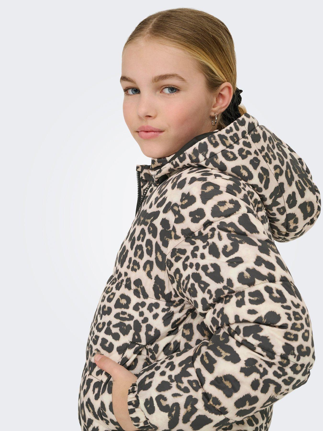 Image 6 of 6 of Only Kids Girls Leopard Print Padded Jacket - Beige