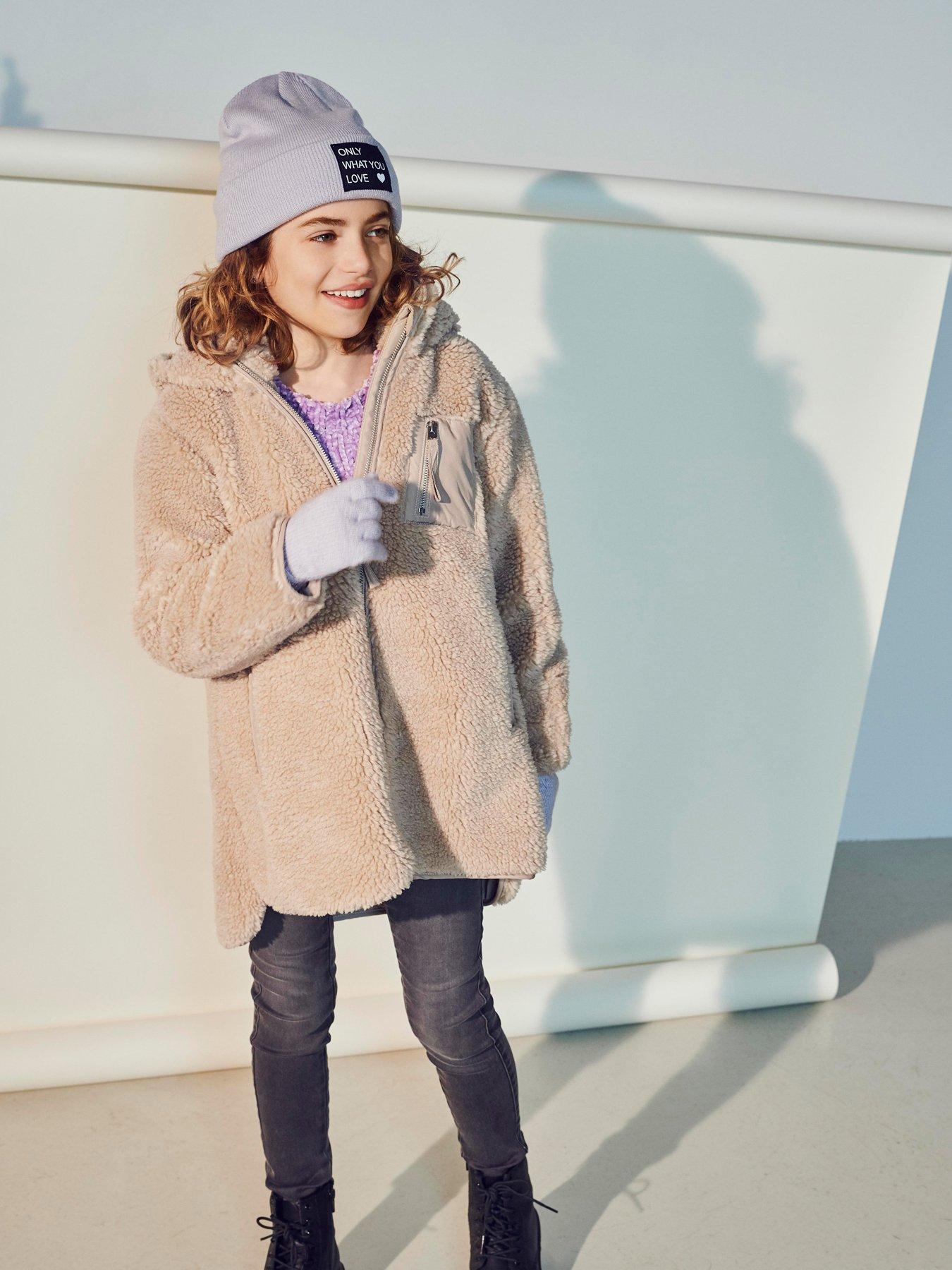 Only Kids Girls Sherpa Hooded Jacket - Beige