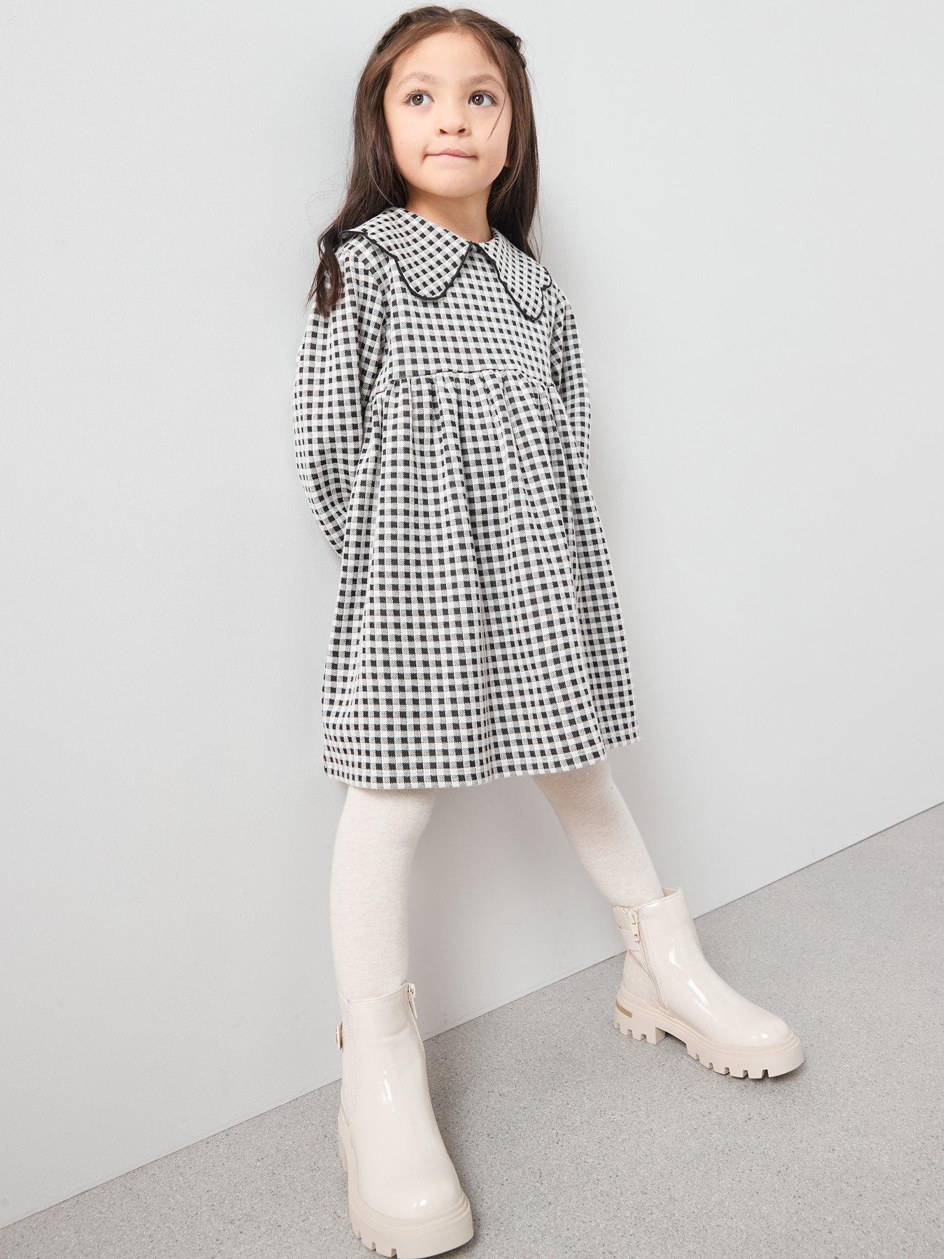 Image 3 of 5 of The Very Collection Girls Check Ponte Dress with Collar Detail - Black