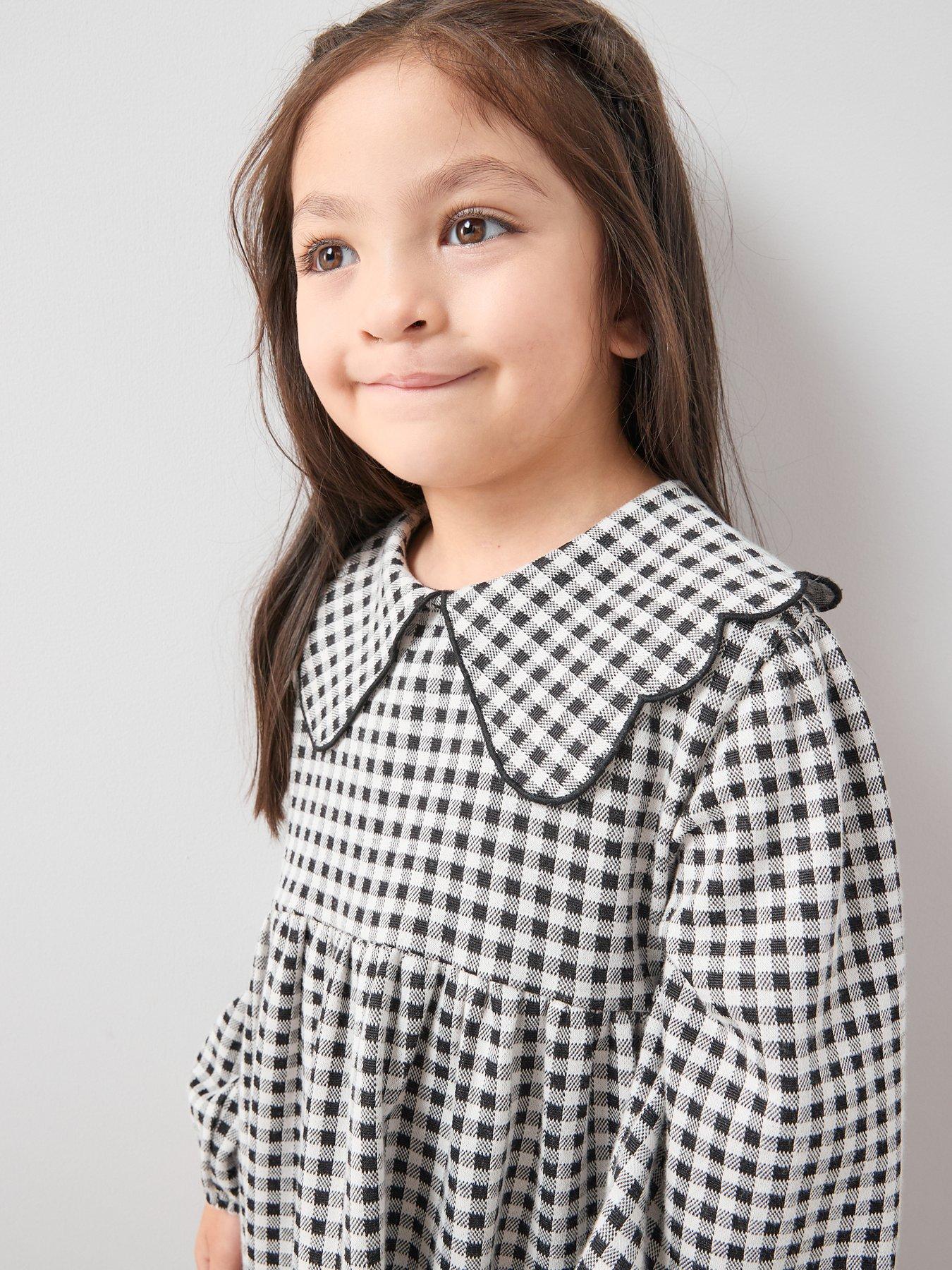 Image 4 of 5 of The Very Collection Girls Check Ponte Dress with Collar Detail - Black