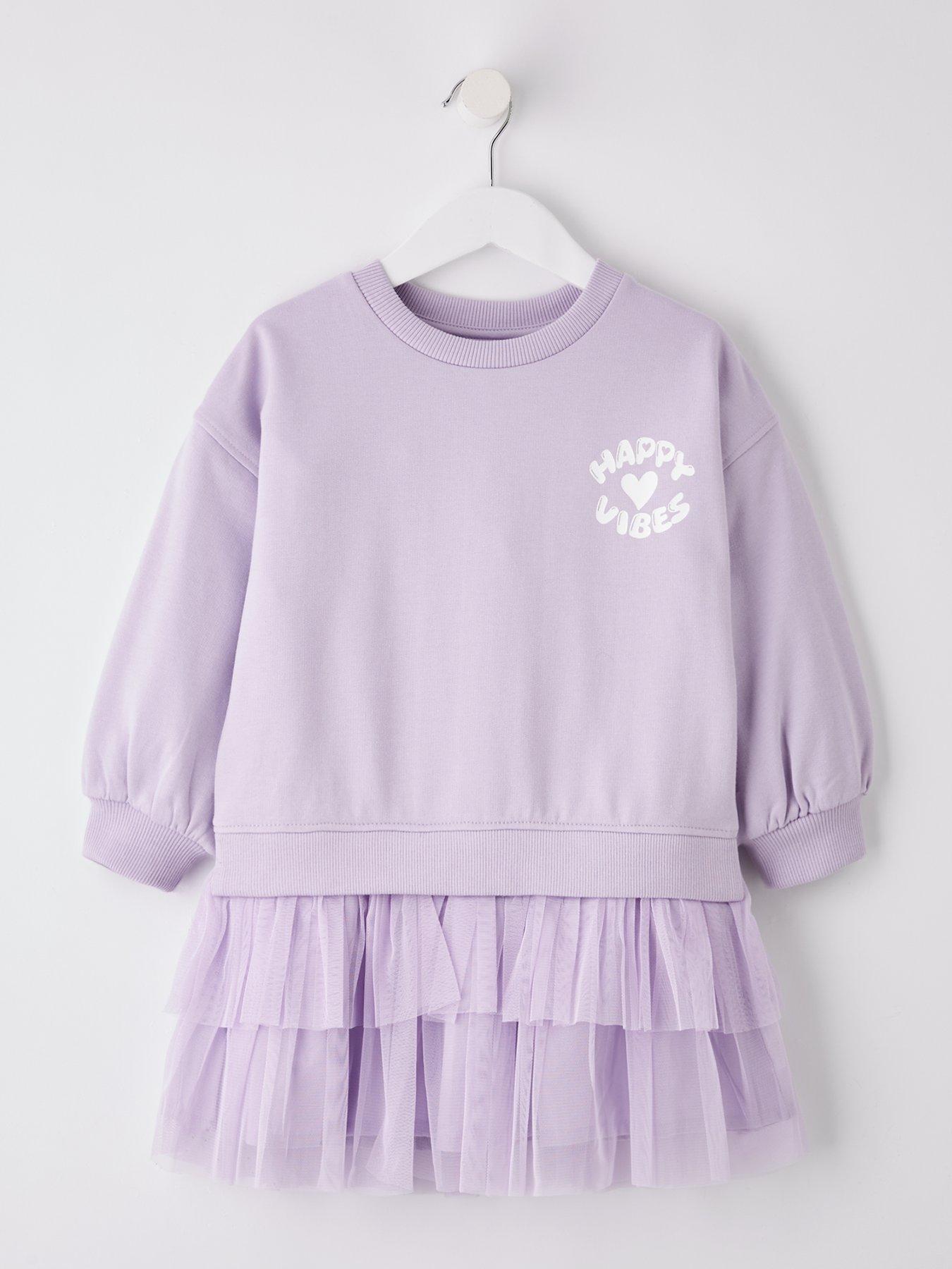 undefined Girls Sweat Dress With Tule Skirt Detail - Purple