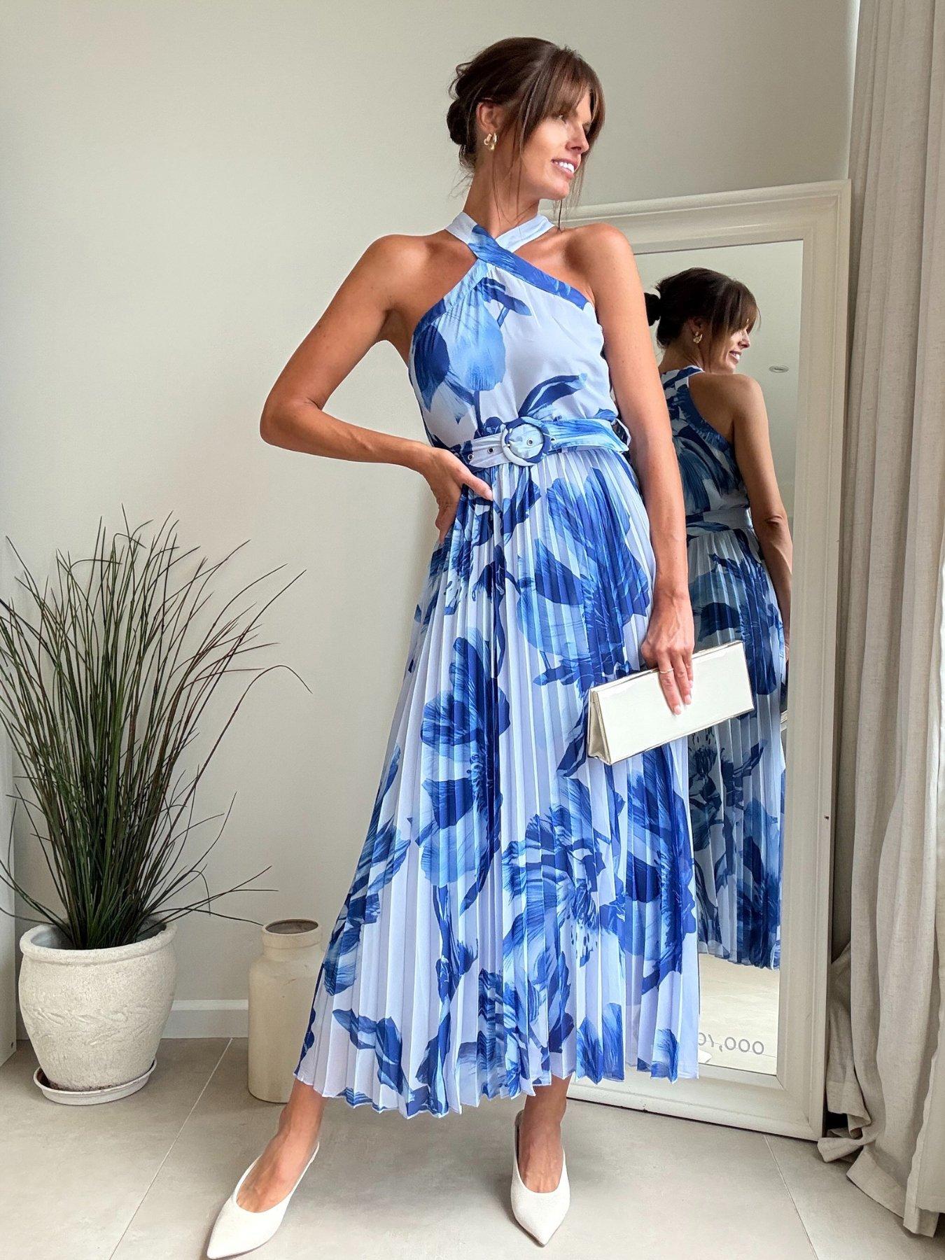 undefined Halterneck Floral Midi Dress - Blue