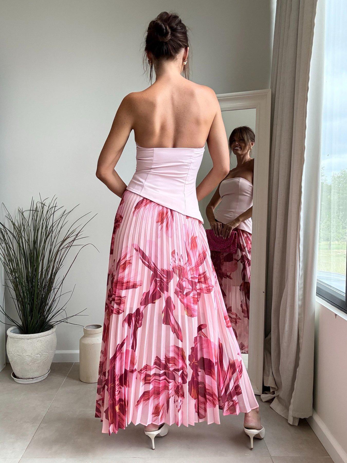 bandeau pleated dress Black Warehouse Bandeau Bodice Pleated Chiffon Midi Dress