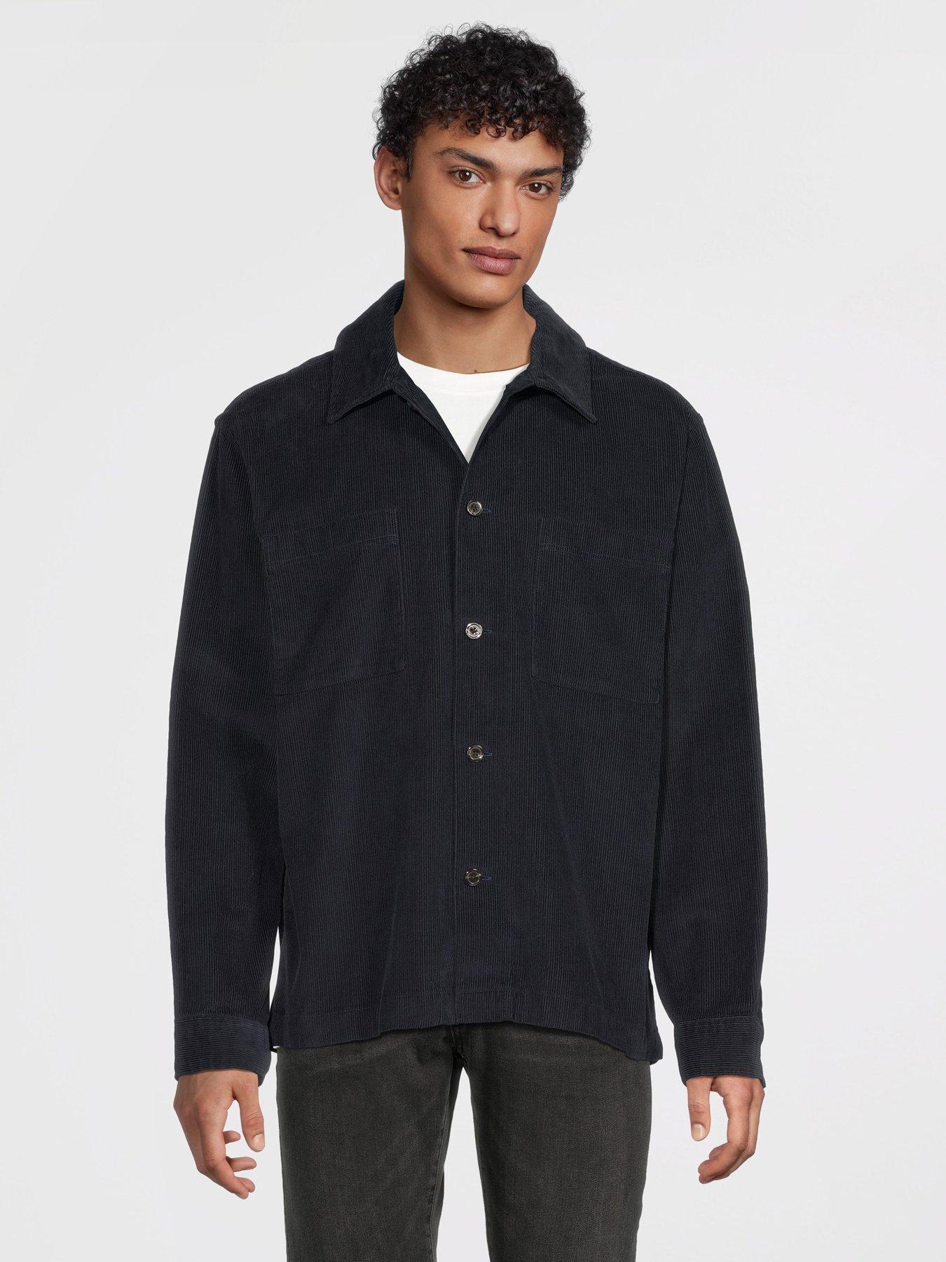 front image of selected-regtate-cord-casual-overshirt-navy