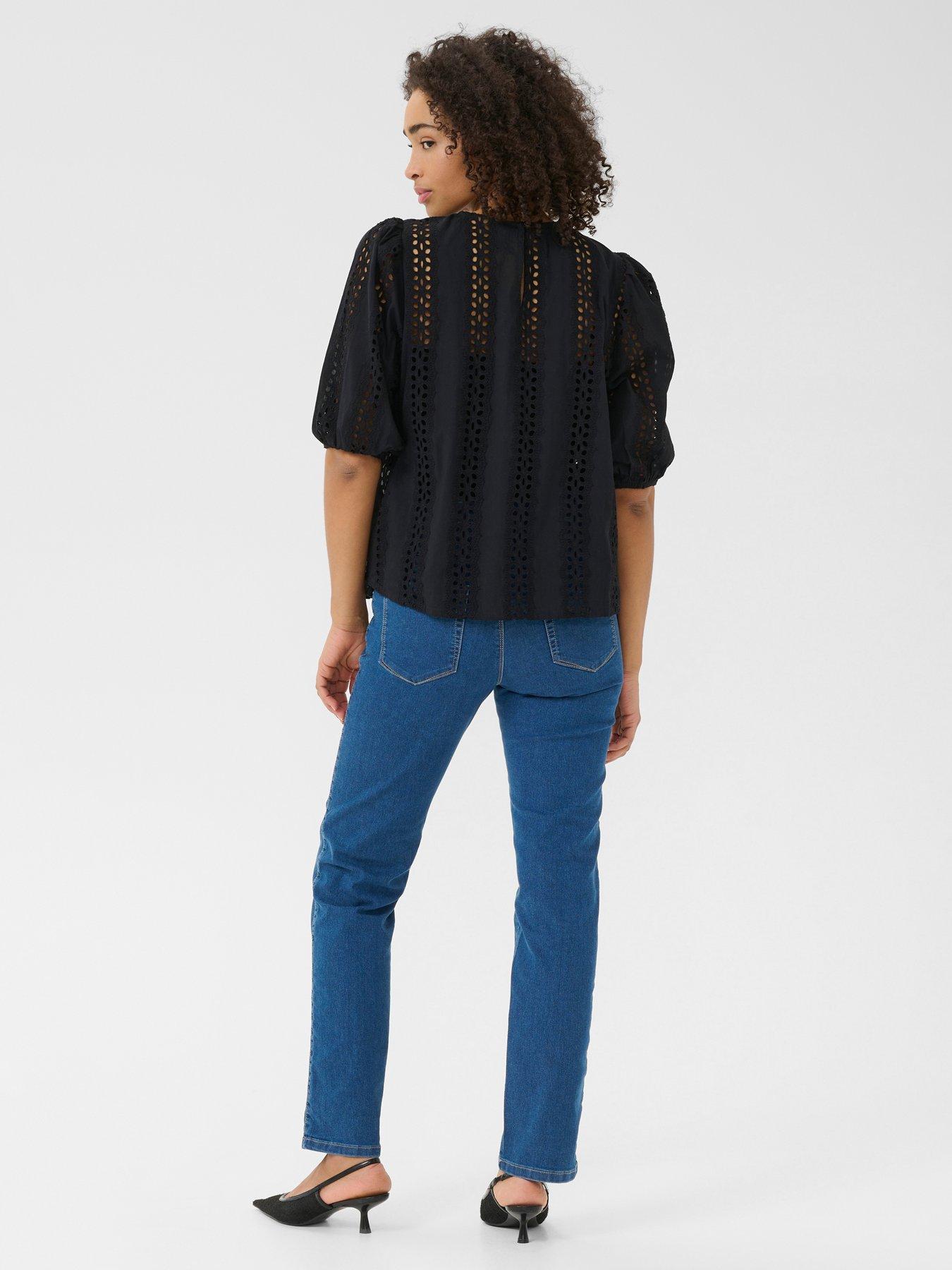 stillFront image of kaffe-randy-short-sleeve-blouse-black
