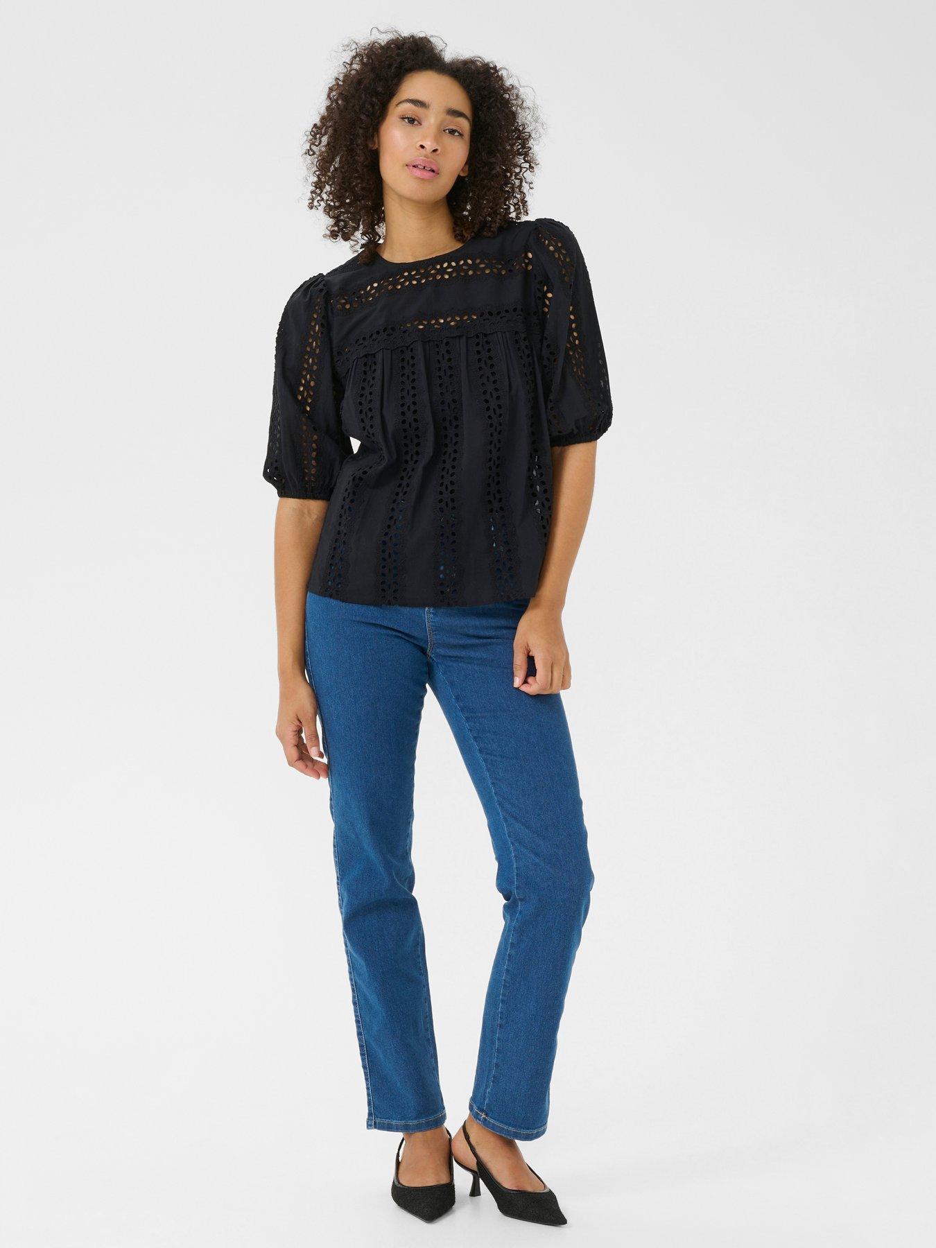  image of kaffe-randy-short-sleeve-blouse-black
