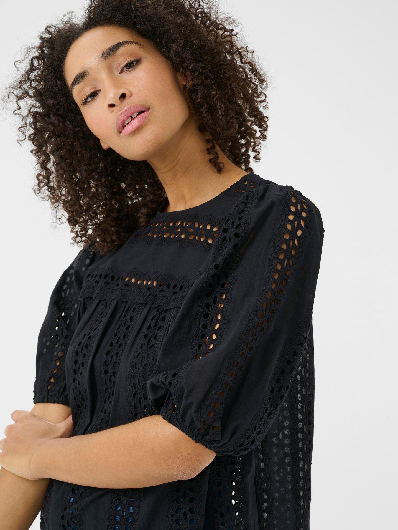  image of kaffe-randy-short-sleeve-blouse-black