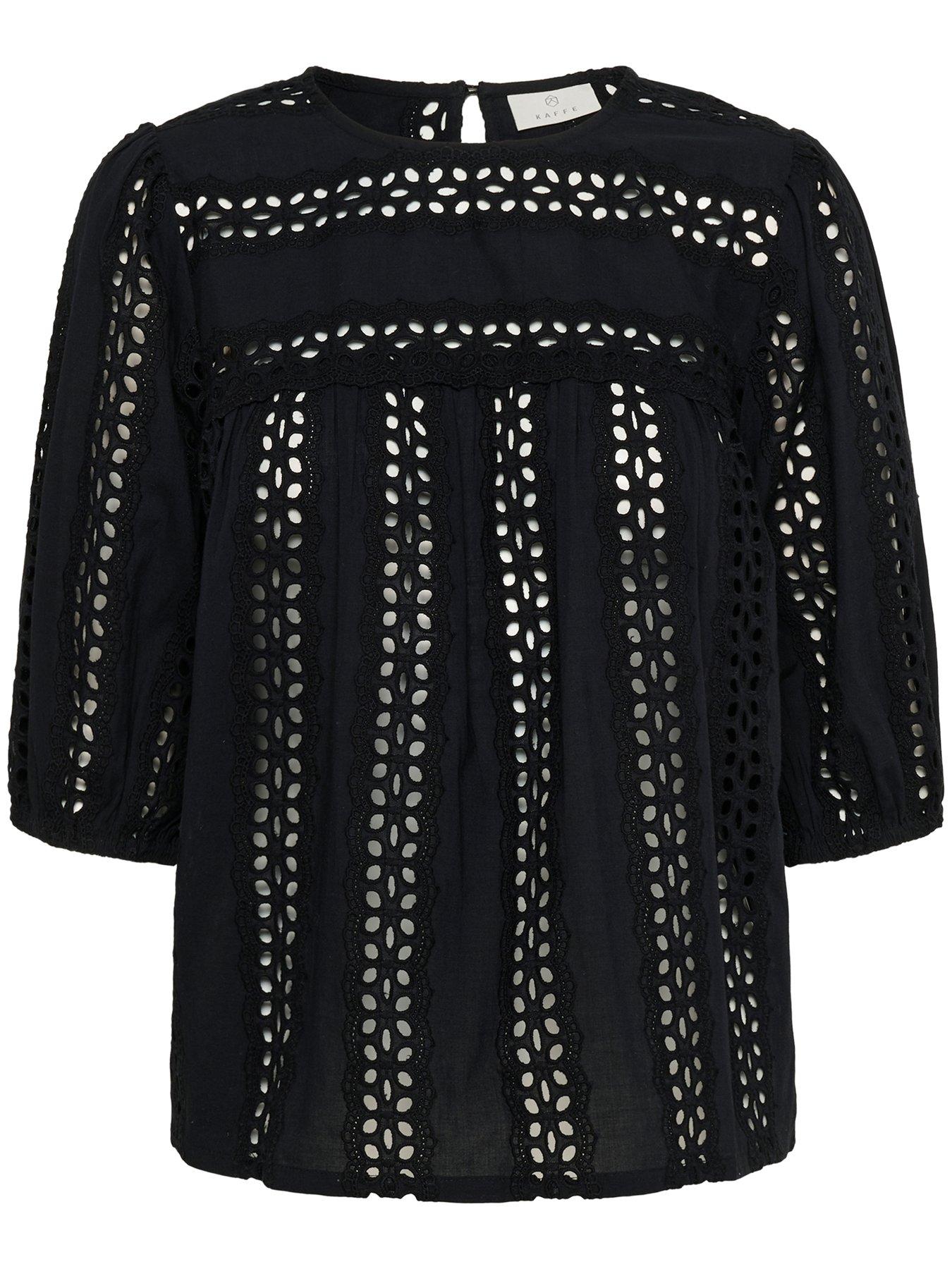  image of kaffe-randy-short-sleeve-blouse-black