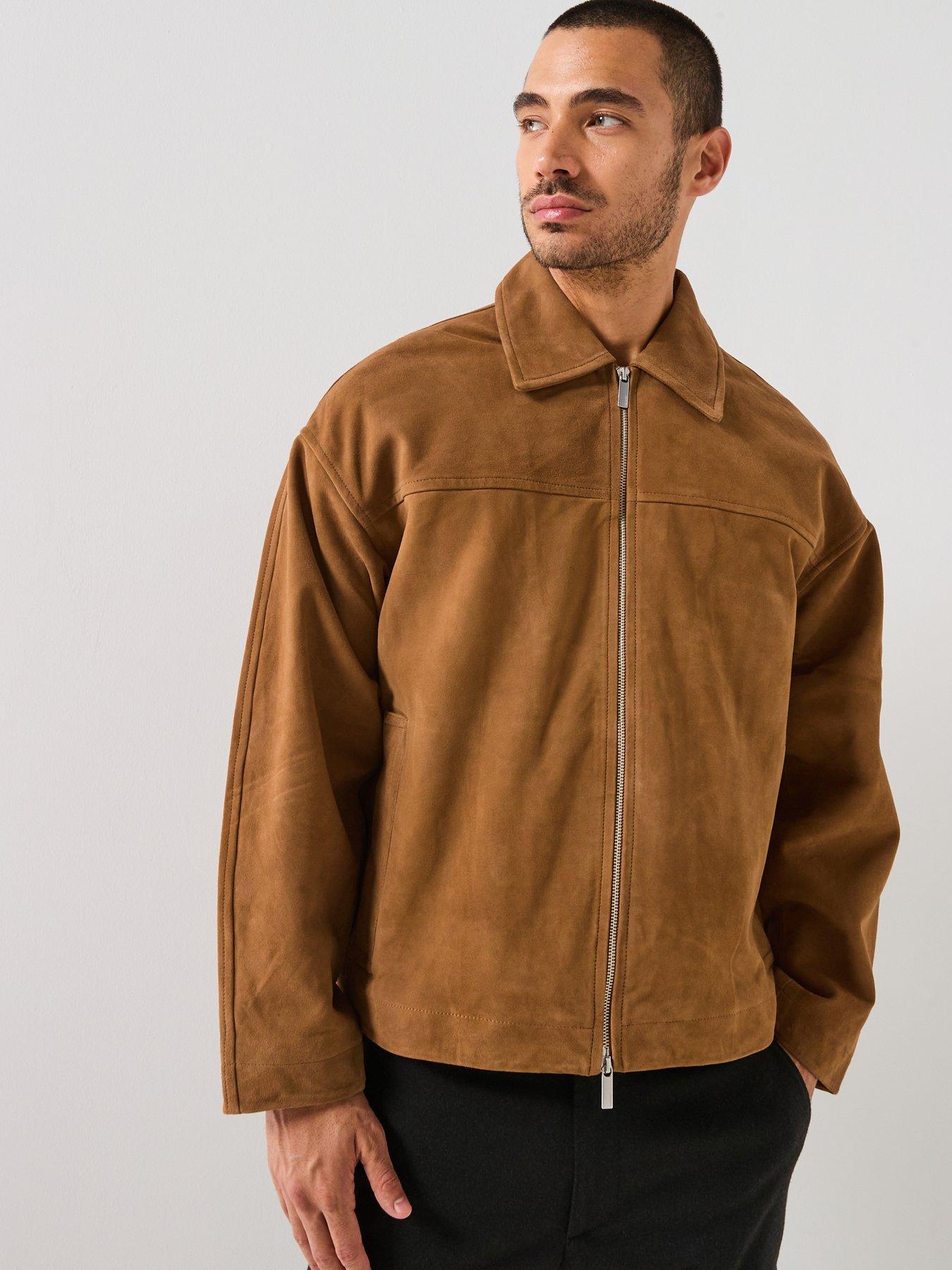 front image of selected-homme-lucas-suede-bomber-jacket-brown