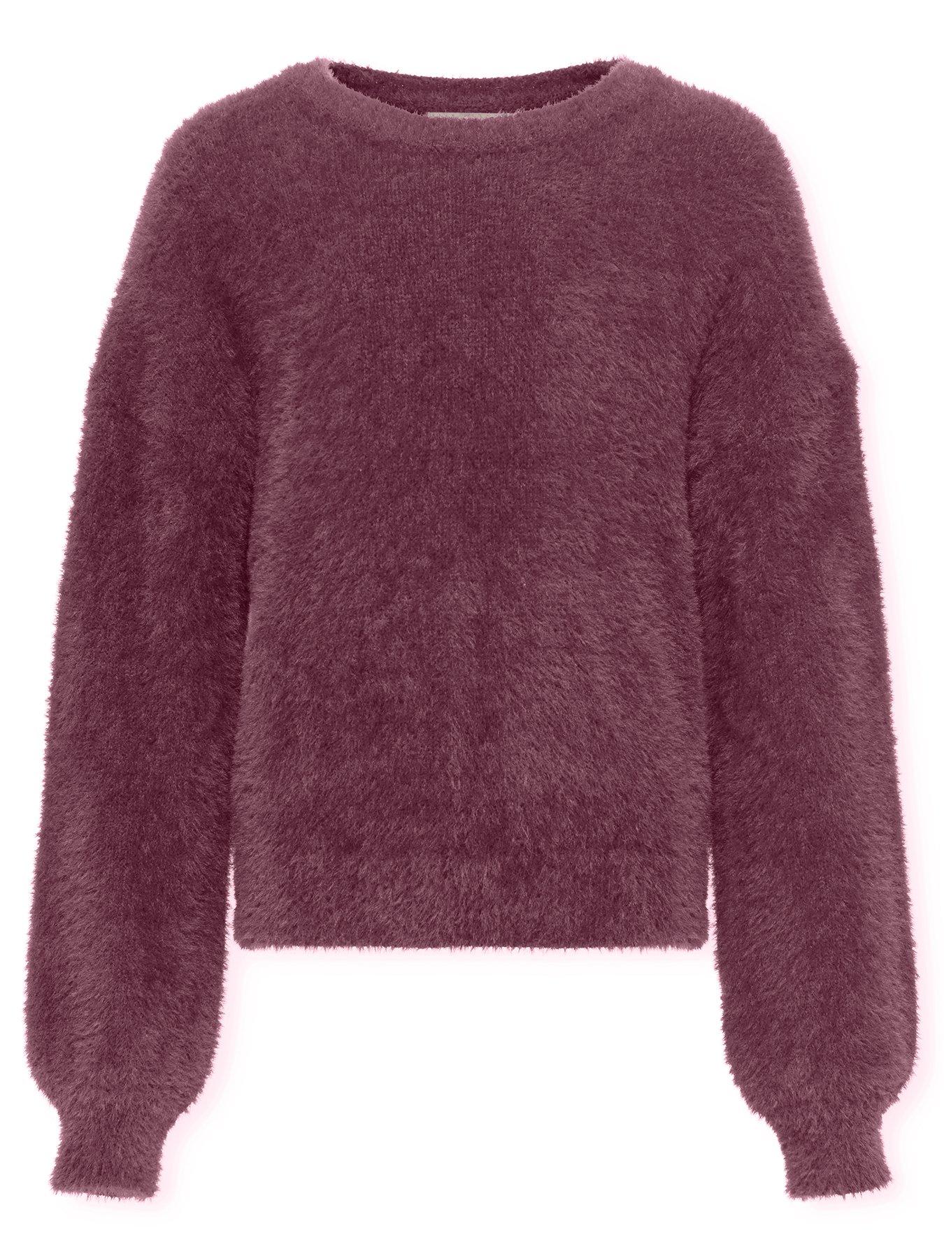 only-kids-girls-fluffy-knit-jumper-dark-red