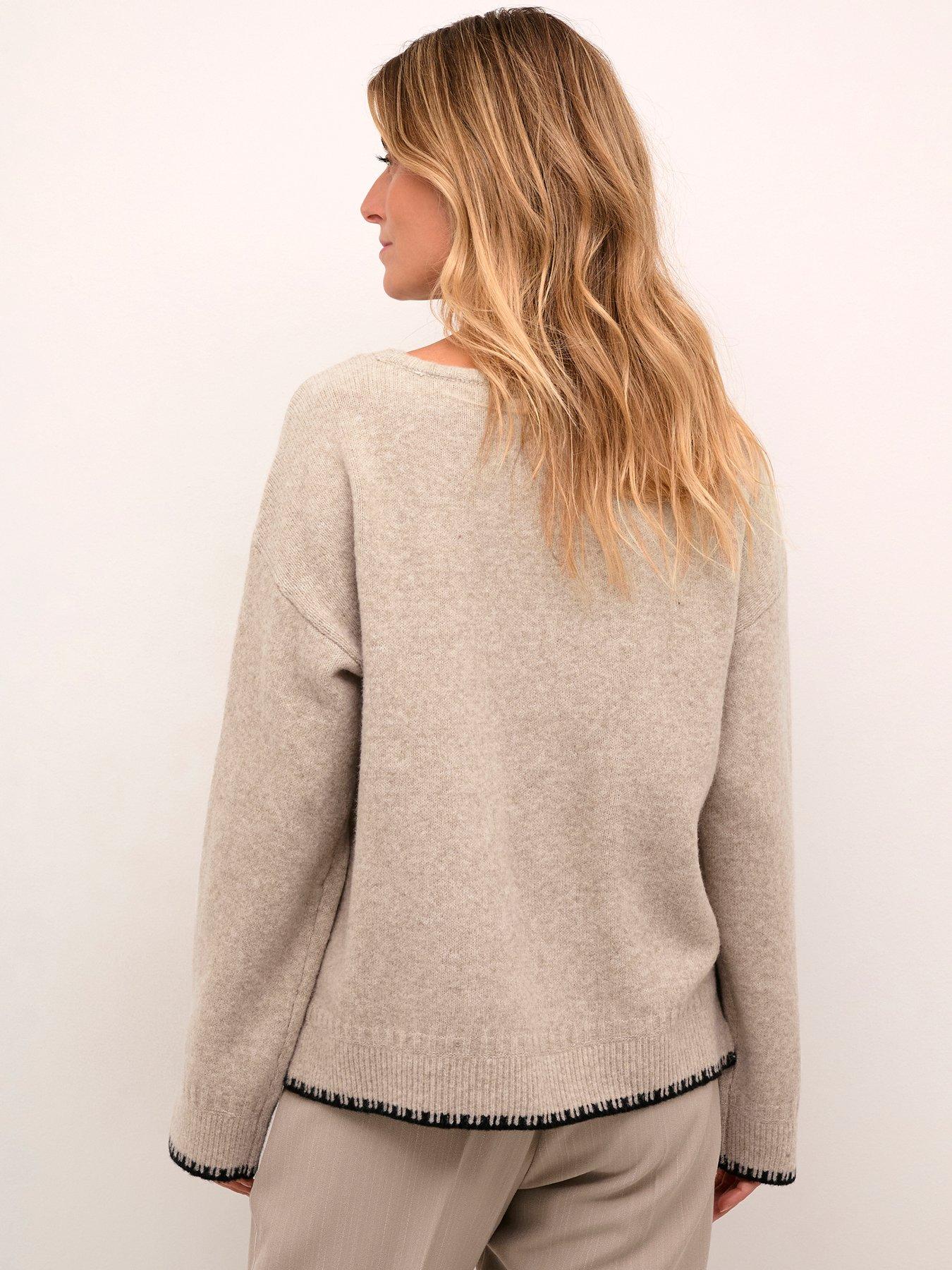 stillFront image of cream-long-sleeve-knit-pullover-brown