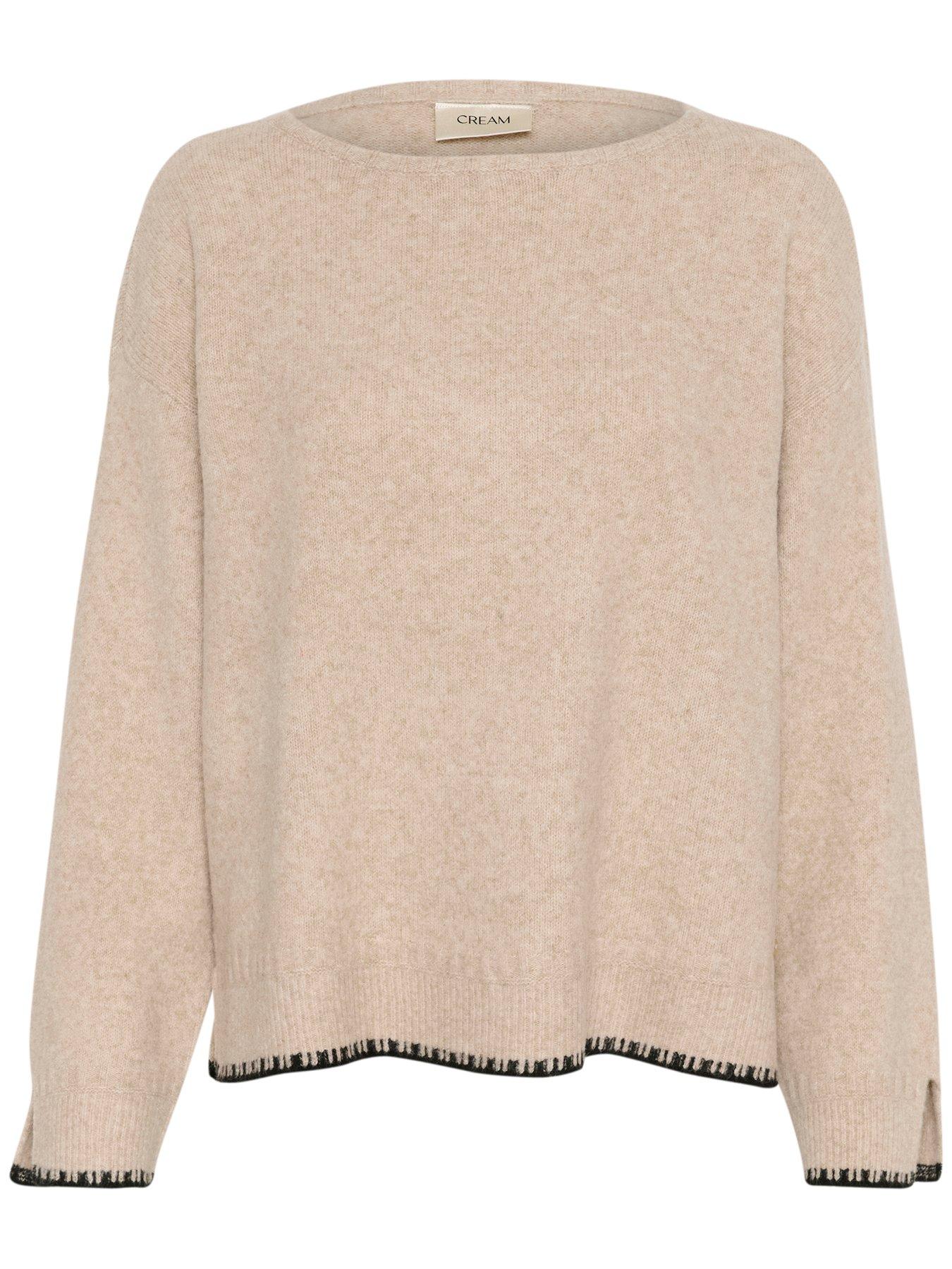  image of cream-long-sleeve-knit-pullover-brown