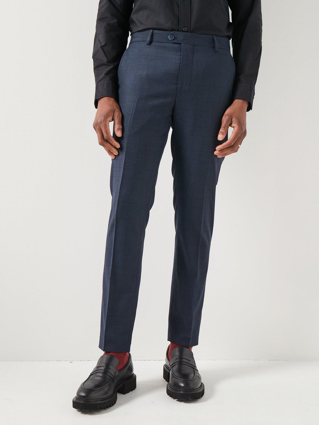  image of selected-homme-slim-fit-neil-check-suit-trousers-navy
