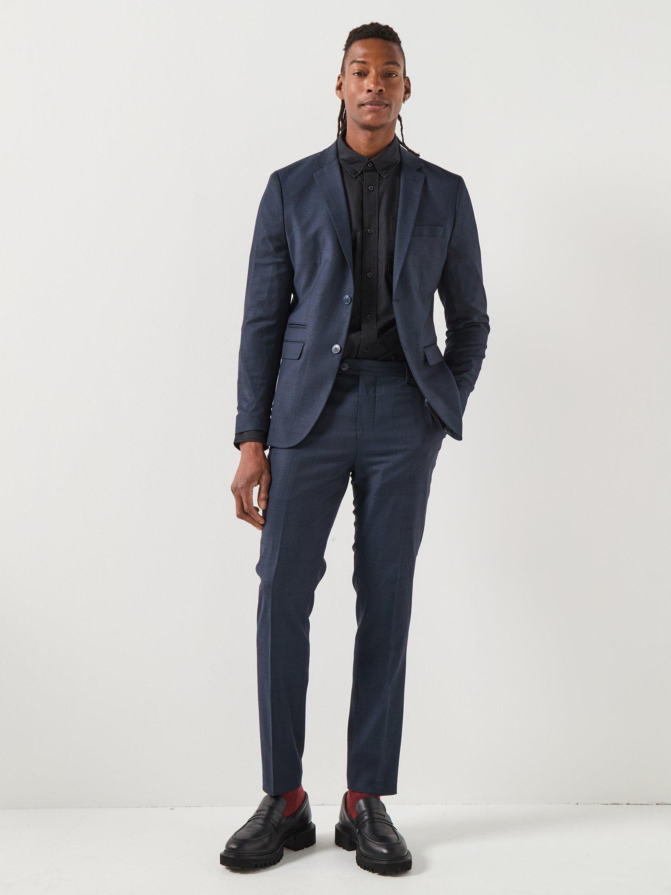  image of selected-homme-slim-fit-neil-check-suit-trousers-navy