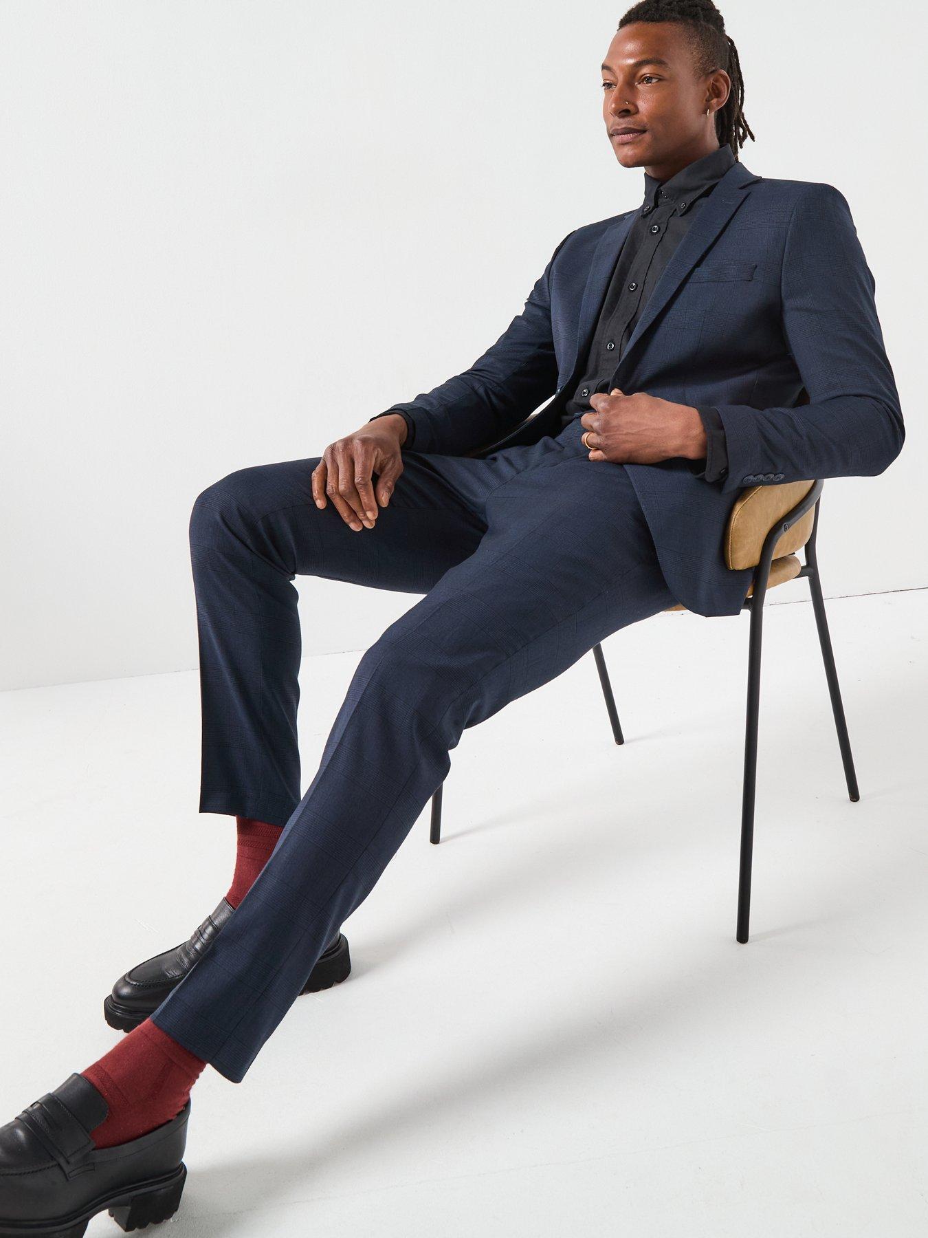  image of selected-homme-slim-fit-neil-check-suit-trousers-navy