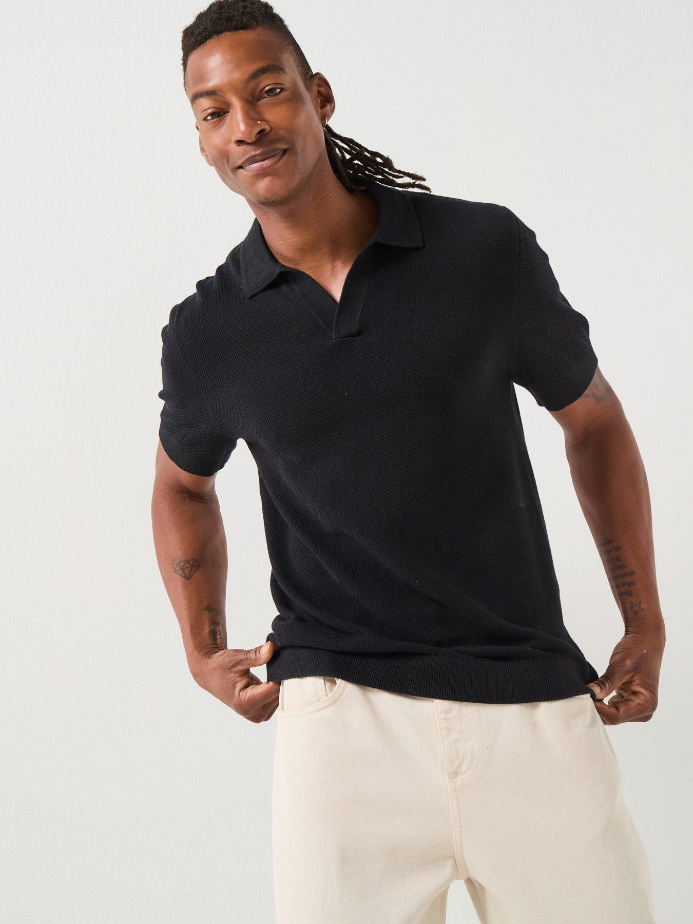 Selected Homme Short Sleeve Knitted Open Collar Polo Shirt - Black