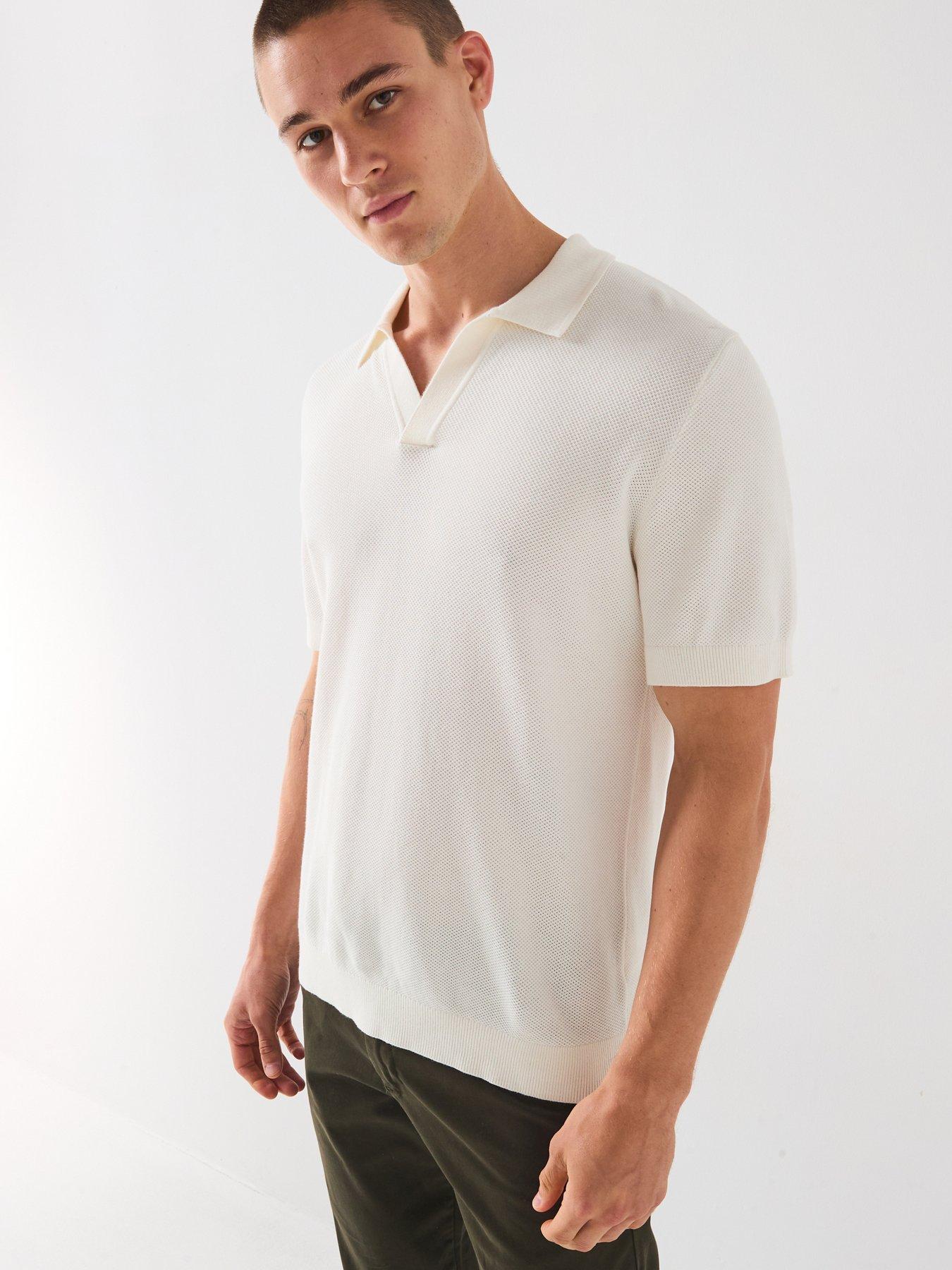 undefined Short Sleeve Knitted Open Collar Polo Top - Cream